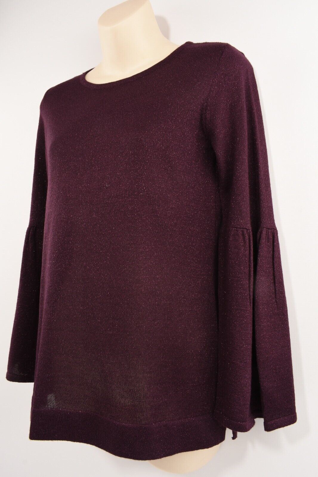 CALVIN KLEIN Women's Bell Sleeve Shimmer Knit Top, Plum, size XS
