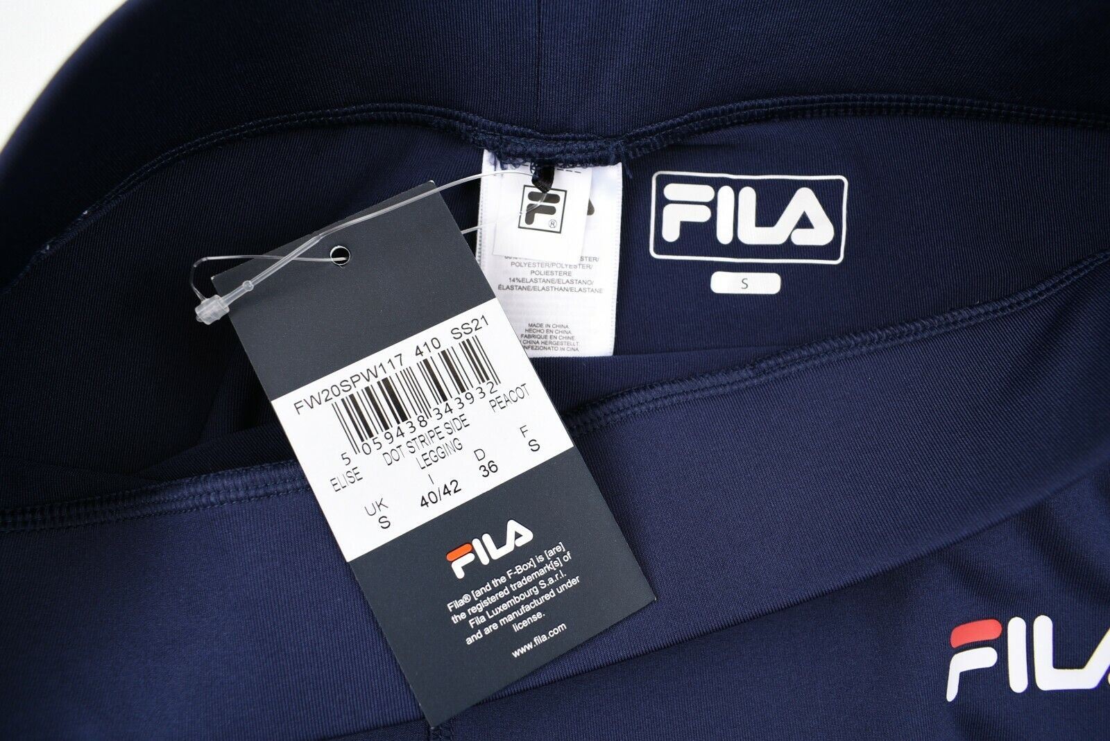 FILA Women's ELISE Dot Stripe Side Activewear Leggings, Navy Blue, size S