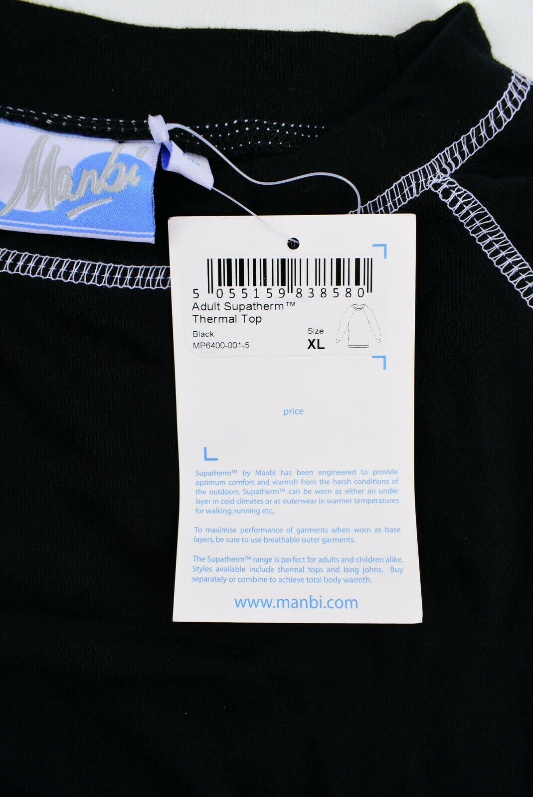MANBI - SUPATHERM Baselayer, Men's Women's Thermal Top, Black, size XL