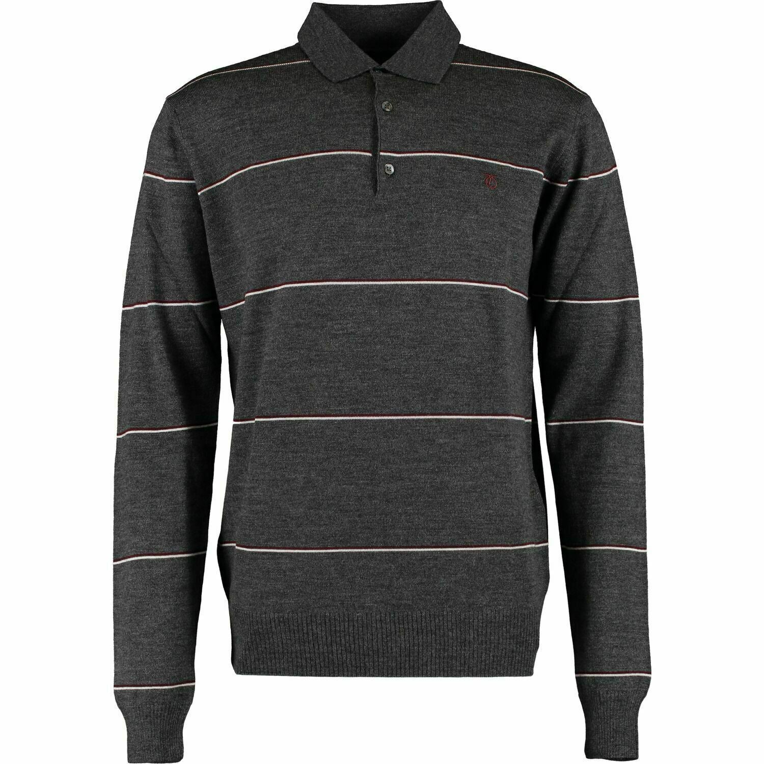 PETER WERTH Men's Grey Striped 100% Wool Polo Jumper Top, size SMALL