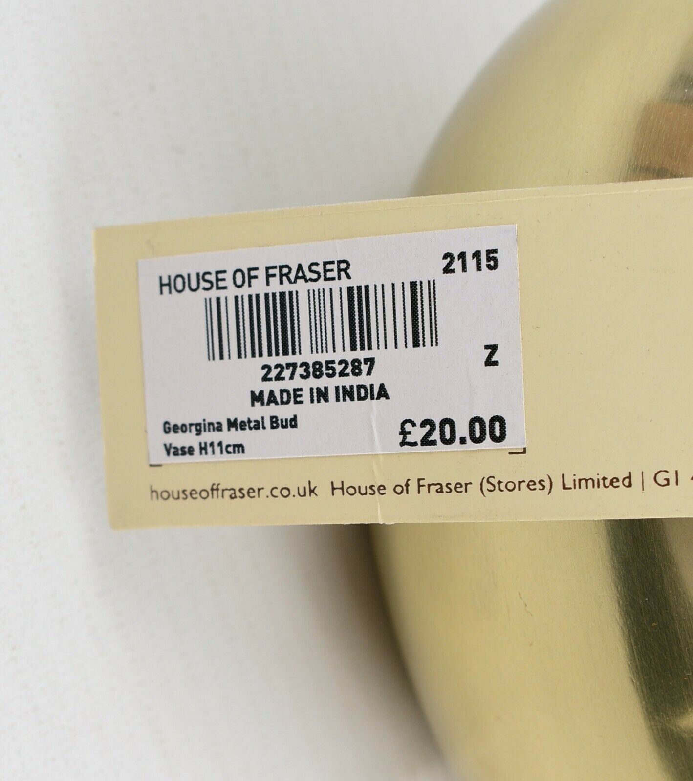 Living by CHRISTIANE LEMIEUX: GEORGINA Small Gold Tone Metal Vase 12cm