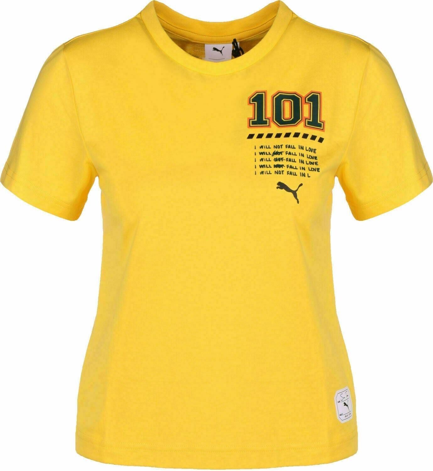 PUMA x Sue Tsai Women's Girls' Cropped Yellow Printed Top T-Shirt, size XS