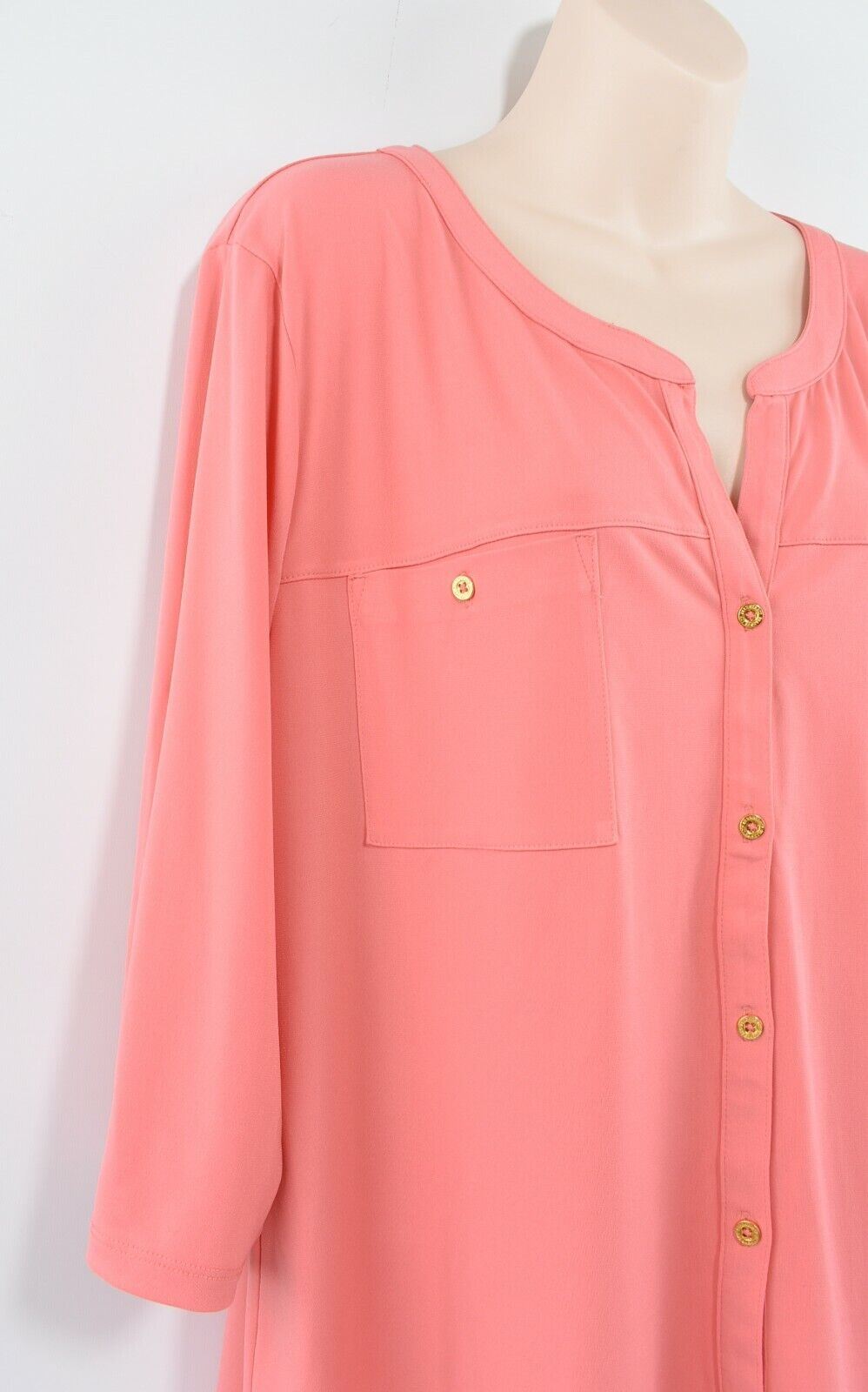 ELLEN TRACY Women's Button Down 1/2 Sleeve Shirt Top, Coral Pink, size XL