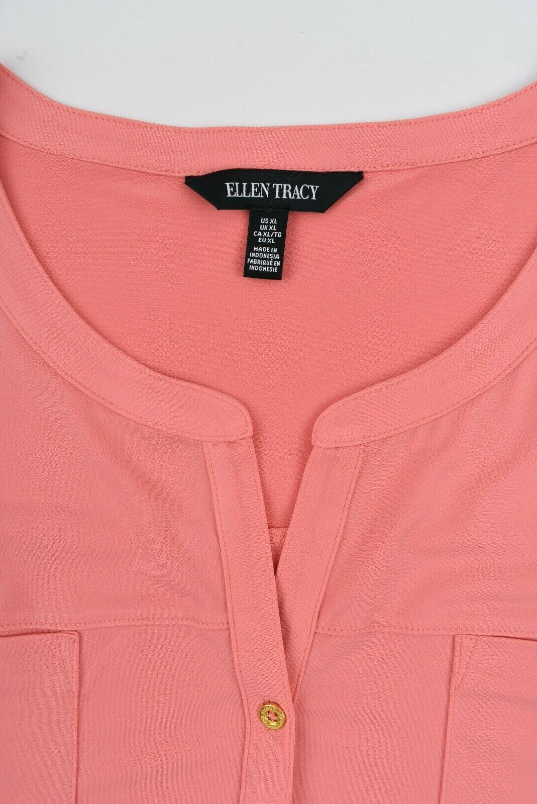 ELLEN TRACY Women's Button Down 1/2 Sleeve Shirt Top, Coral Pink, size XL