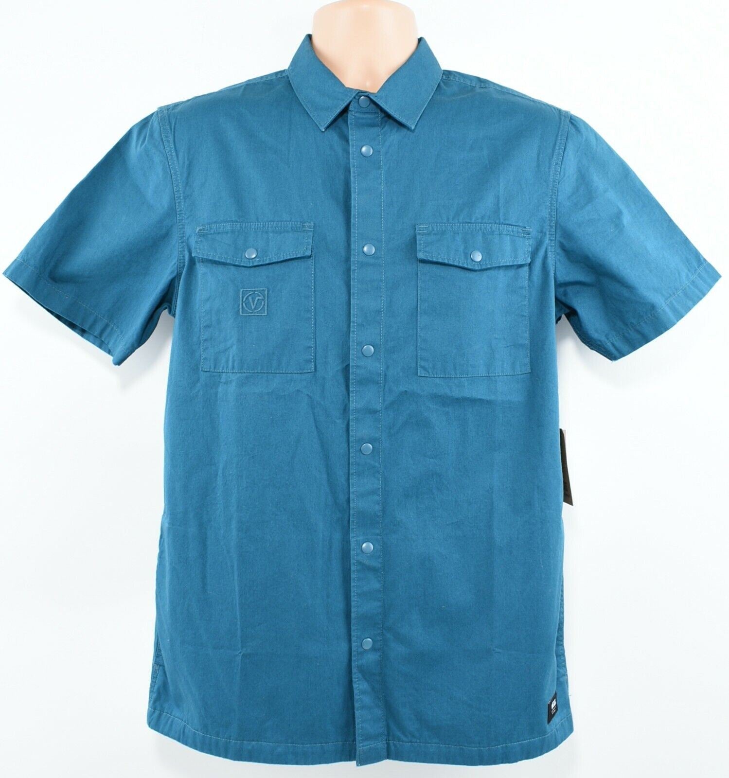 VANS Men's PORTAL Short Sleeve Shirt, Side Pockets, Teal, size S