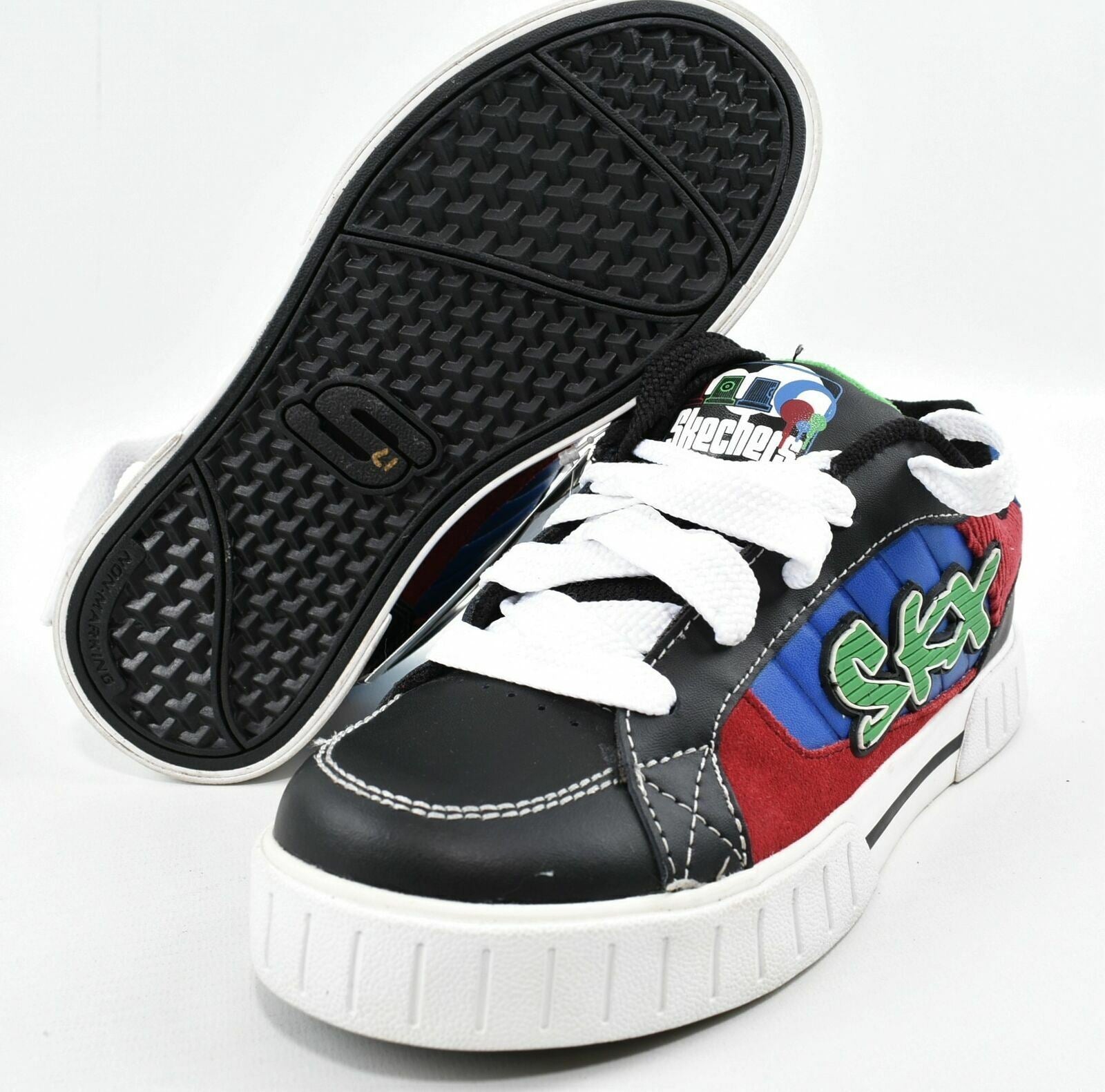 SKECHERS SKX Boy's Black/Blue/Red/Green/White Skate Shoes-UK junior 2 EU 35
