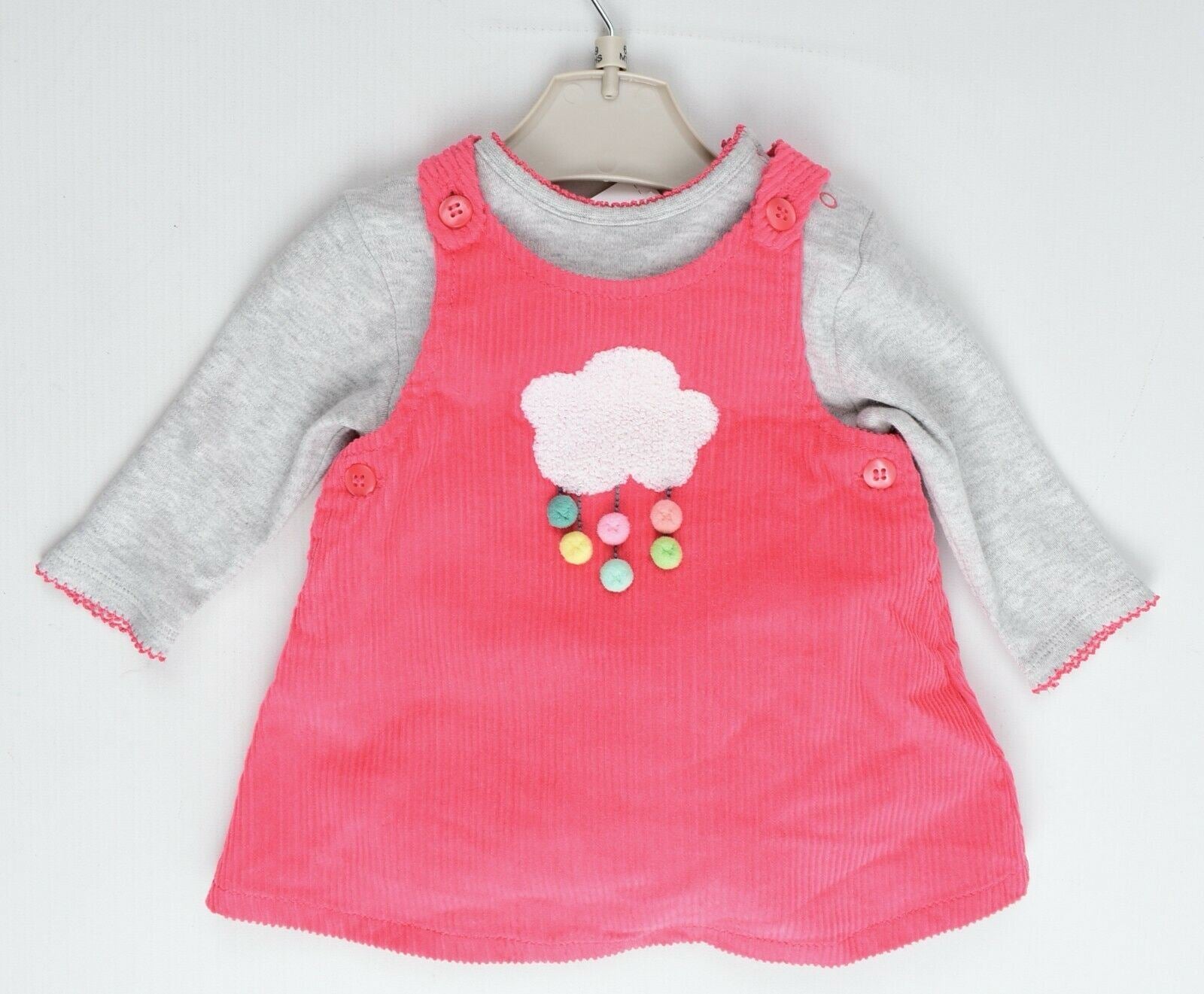 NEXT Baby Girls' Soft 3pc Dress Set, Dress+Top+Tights, Grey/Pink, size NEWBORN