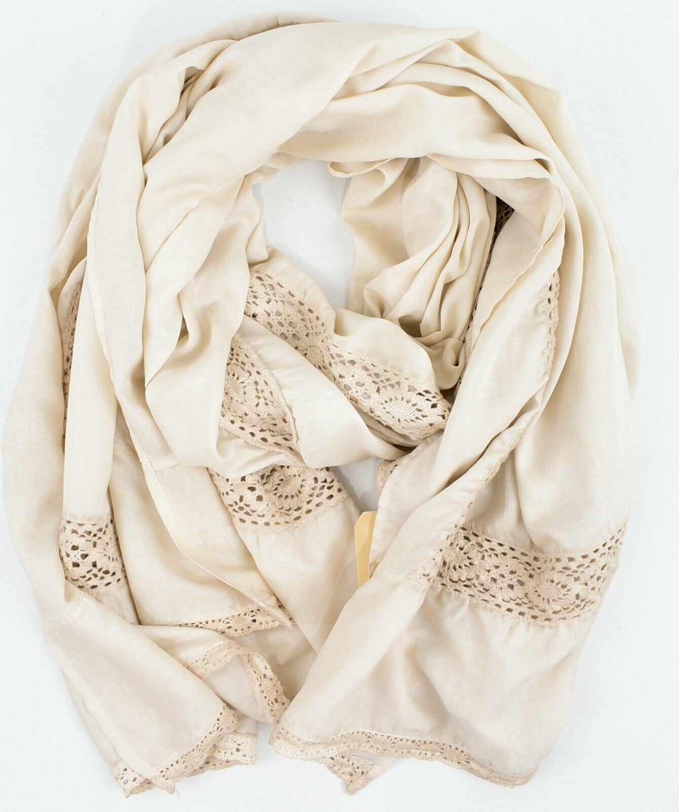 CUCITA AL MARE - FIL-a-FIL Couture Vintage Shawl, Beige, 120cm x 200cm