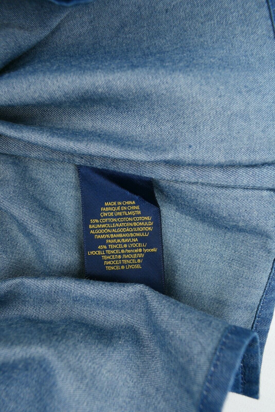 POLO RALPH LAUREN Girls' Blue Chambray Top, Cotton/Tencel, size 14 years