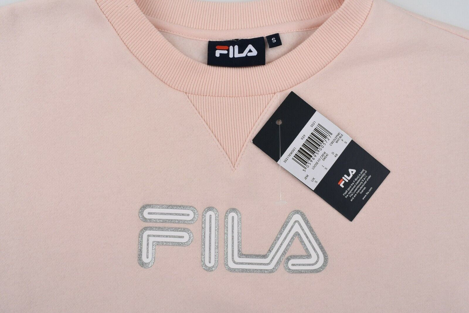FILA Women's JEM Loose Fit Crew Neck Colour-block Sweatshirt, Pink/Black, size S