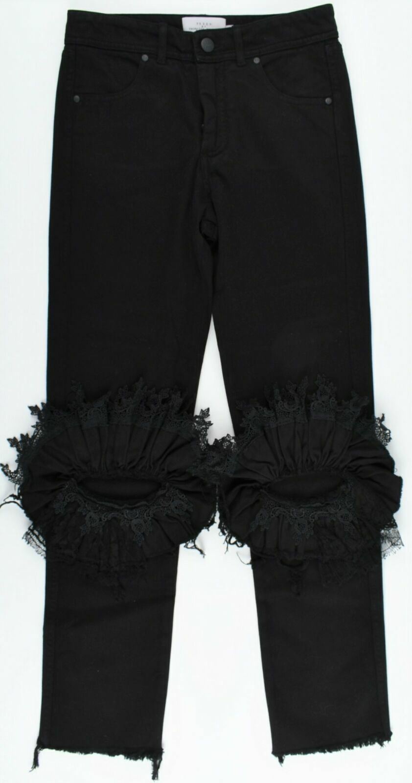 PREEN BY THORNTON BREGAZZI Women's Ruffled Lace trim Black Jeans- size XS