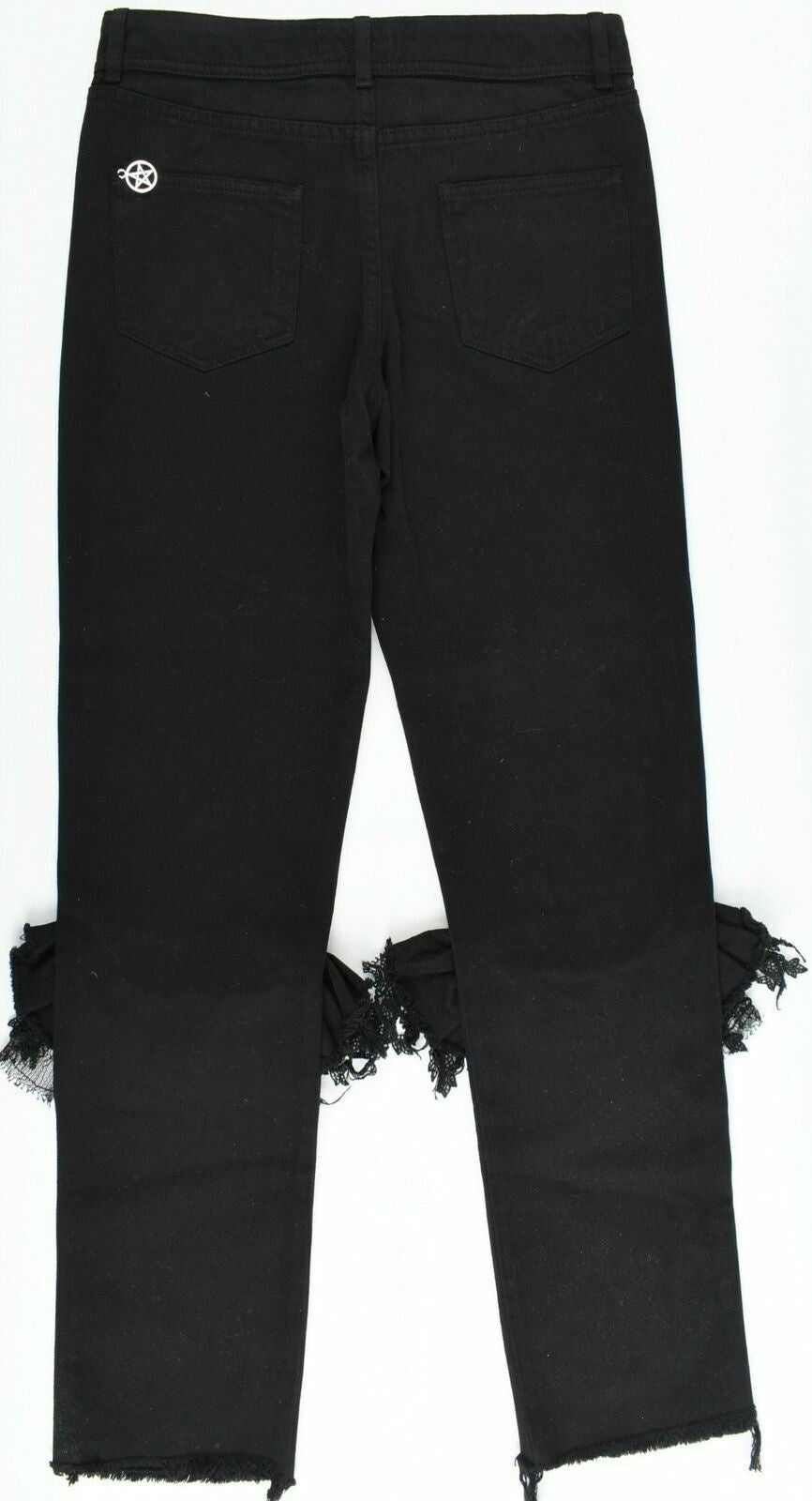 PREEN BY THORNTON BREGAZZI Women's Ruffled Lace trim Black Jeans- size XS