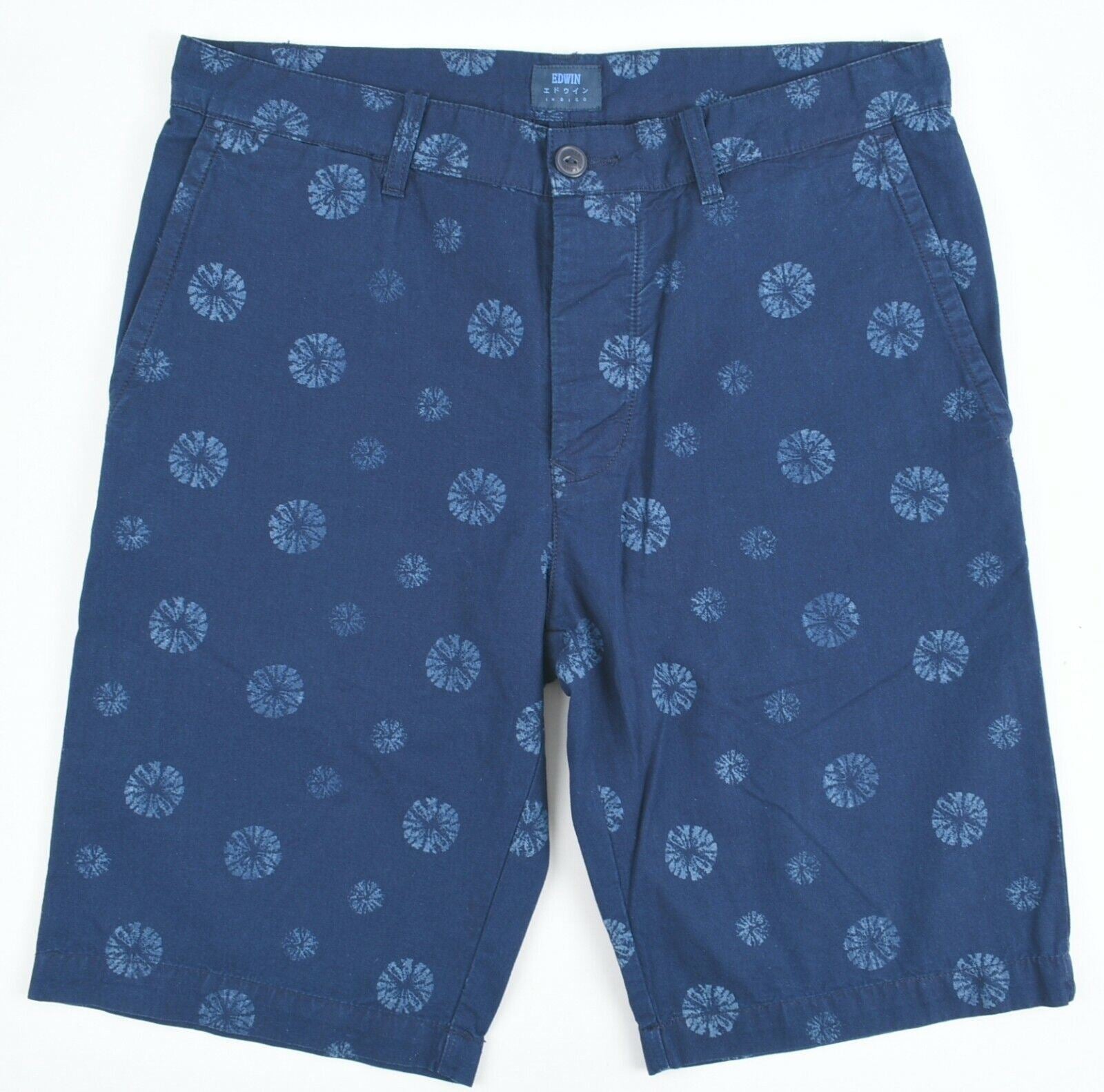 EDWIN Men's RAIL SHORTS, Straight Leg Chino Shorts, Blue/Printed, size W30