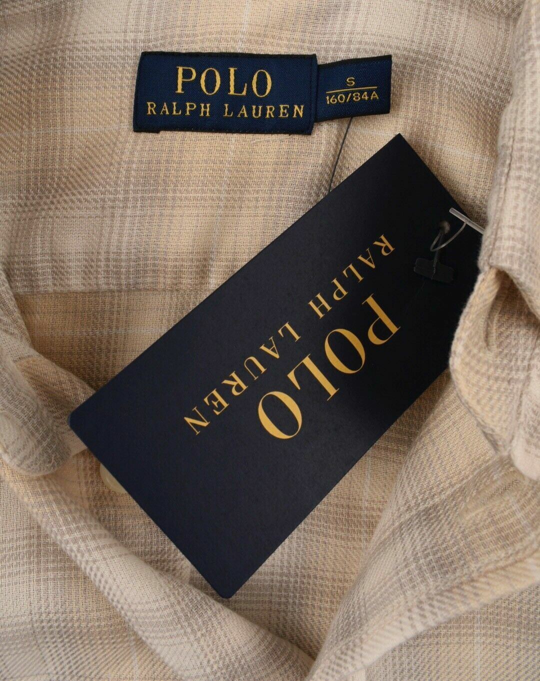 POLO RALPH LAUREN Women's Beige Plaid Cotton Shirt, size SMALL