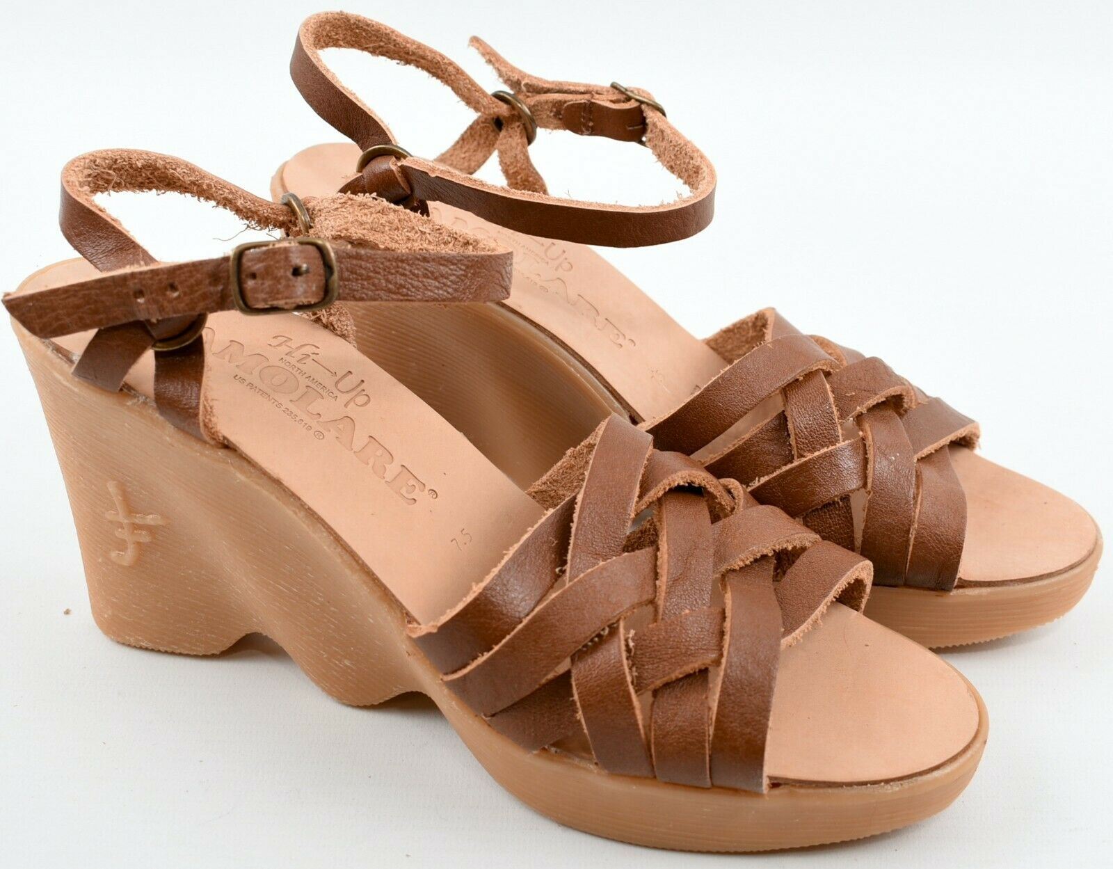 FAMOLARE Women's Genuine Leather Wedge Sandals, Tan Brown size UK 5