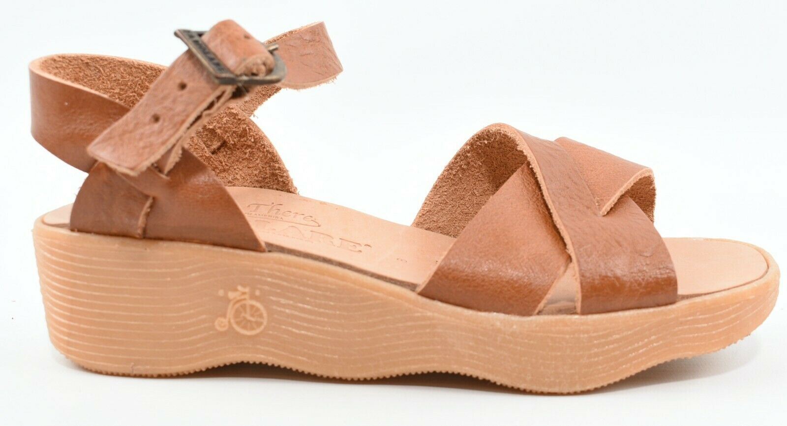 FAMOLARE Women's Genuine Leather Small Wedge Sandals, Cognac Brown size UK 5.5