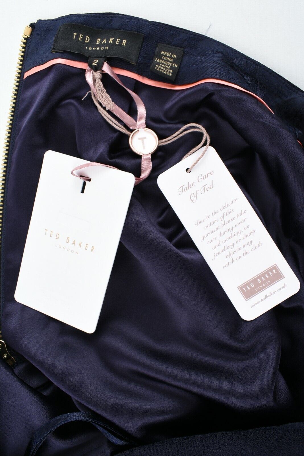 TED BAKER Women's Midi Skirt, Wrap Effect, Navy Blue, Ted size 2 / UK 10