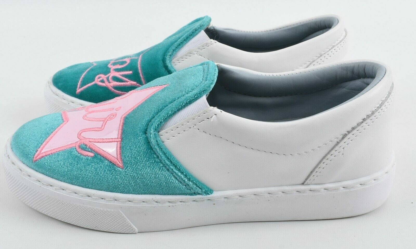 CHIARA FERRAGNI Women's Slip On Leather Pumps, Shoes, White/Green, size UK 4