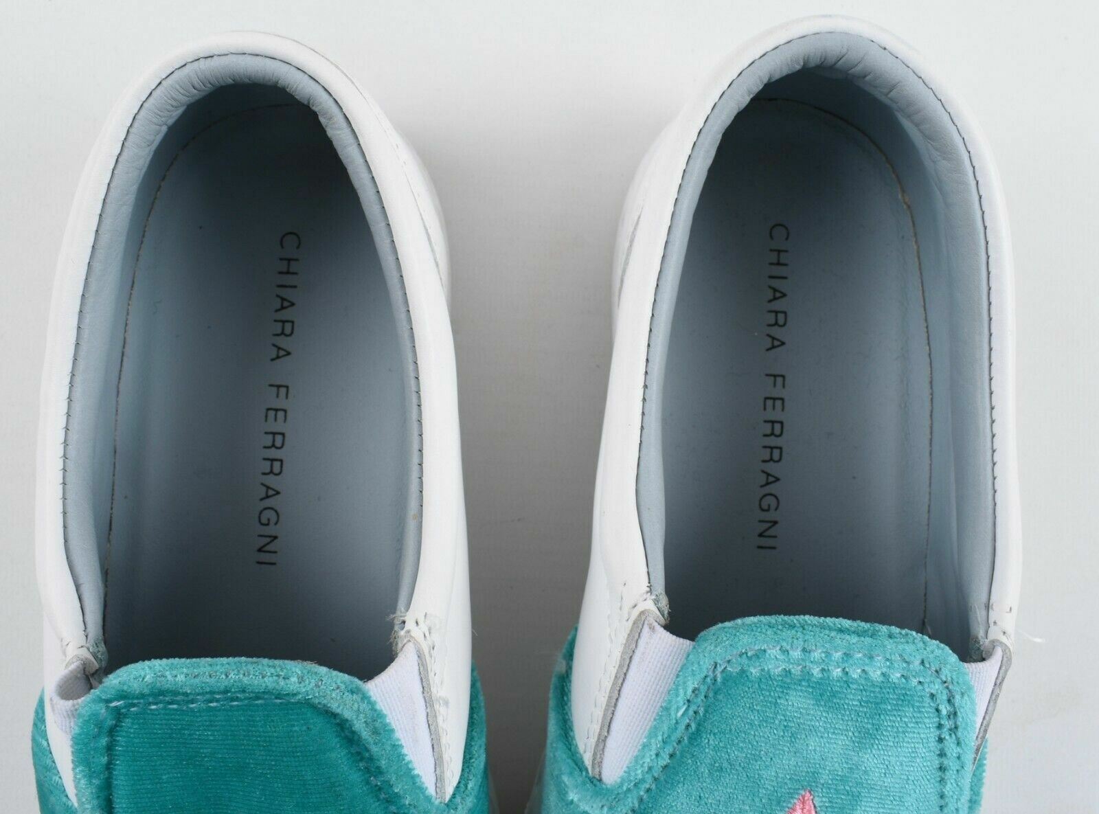 CHIARA FERRAGNI Women's Slip On Leather Pumps, Shoes, White/Green, size UK 4