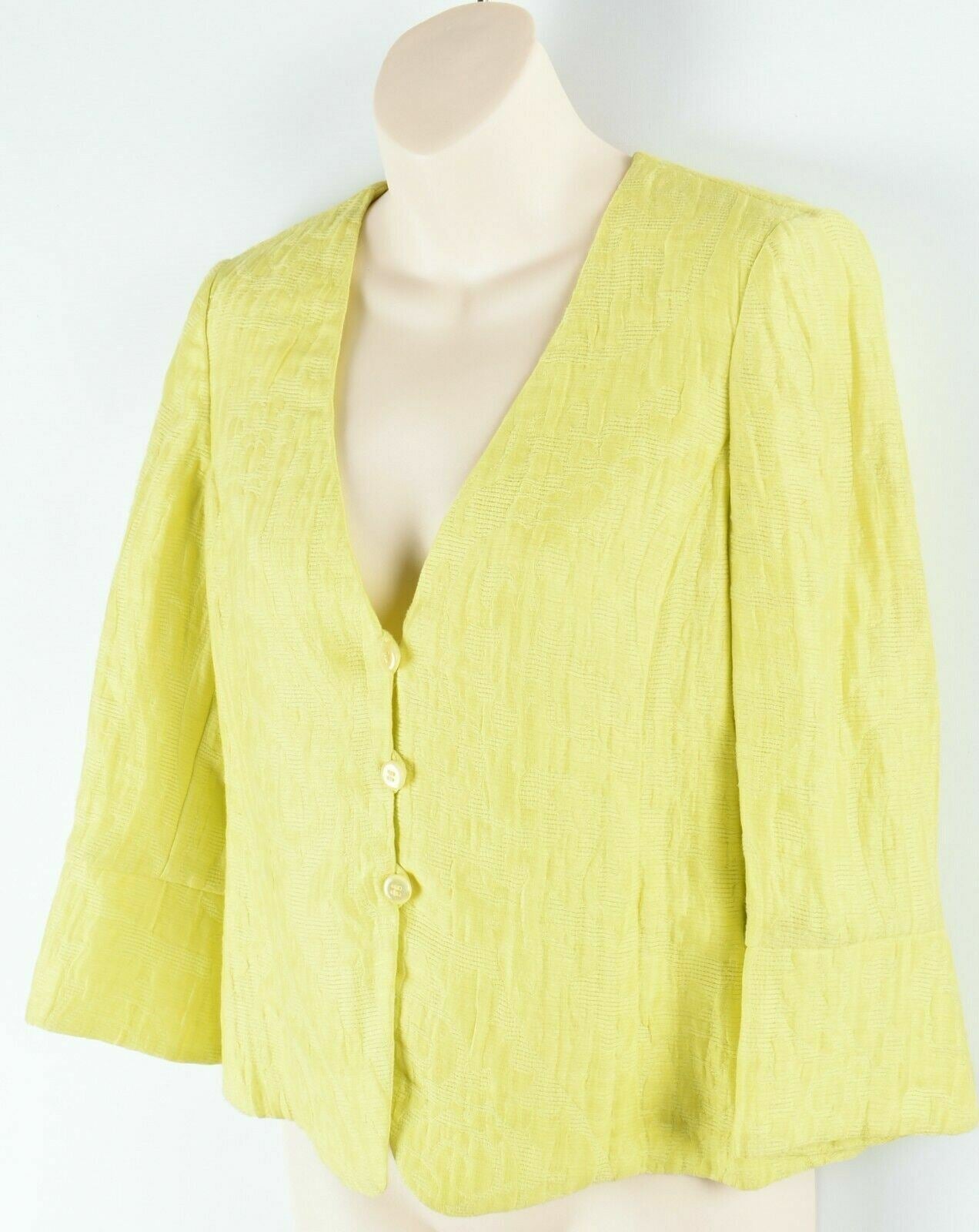 ARMANI COLLEZIONI Women's Yellow Textured Linen Blend Jacket, size UK 8