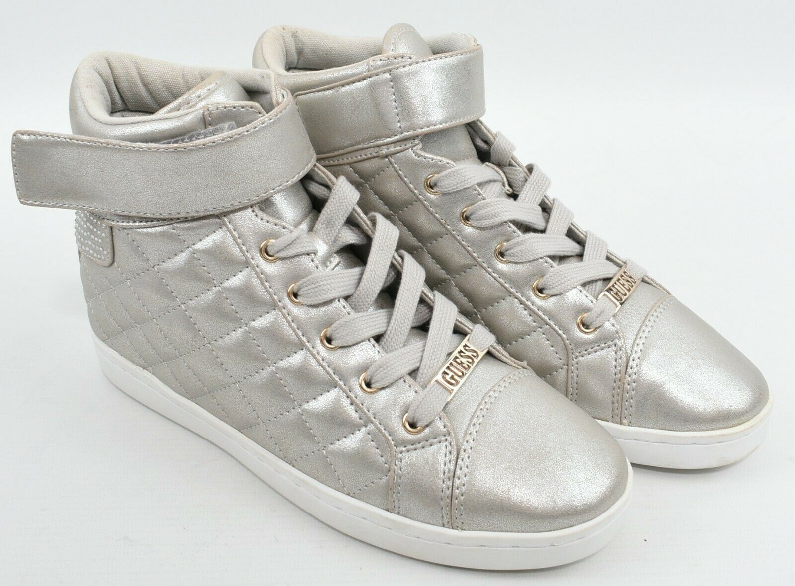 GUESS Women's Quilted High Top Trainers, Silver Grey, size UK 6 *EX DISPLAY*
