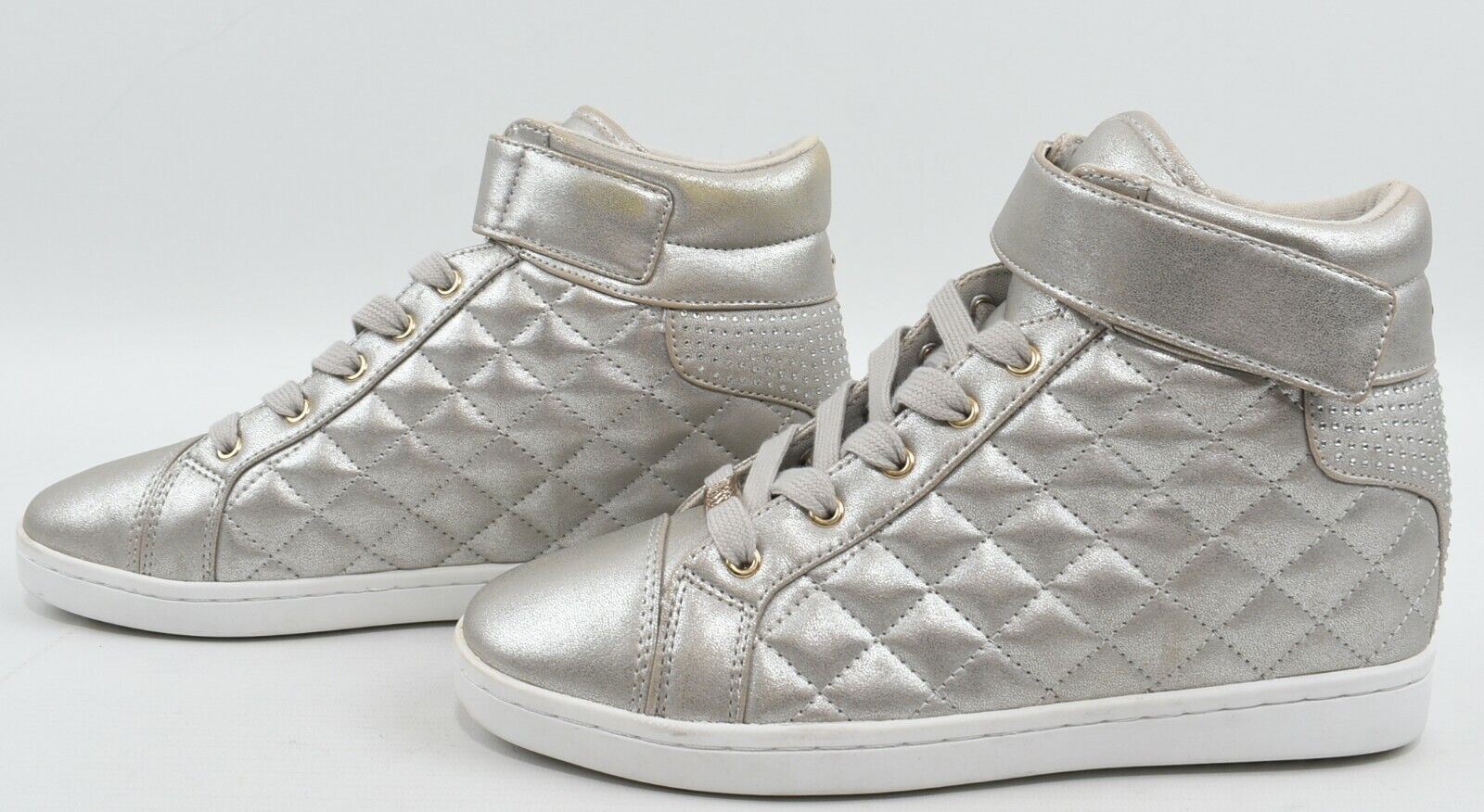 GUESS Women's Quilted High Top Trainers, Silver Grey, size UK 6 *EX DISPLAY*