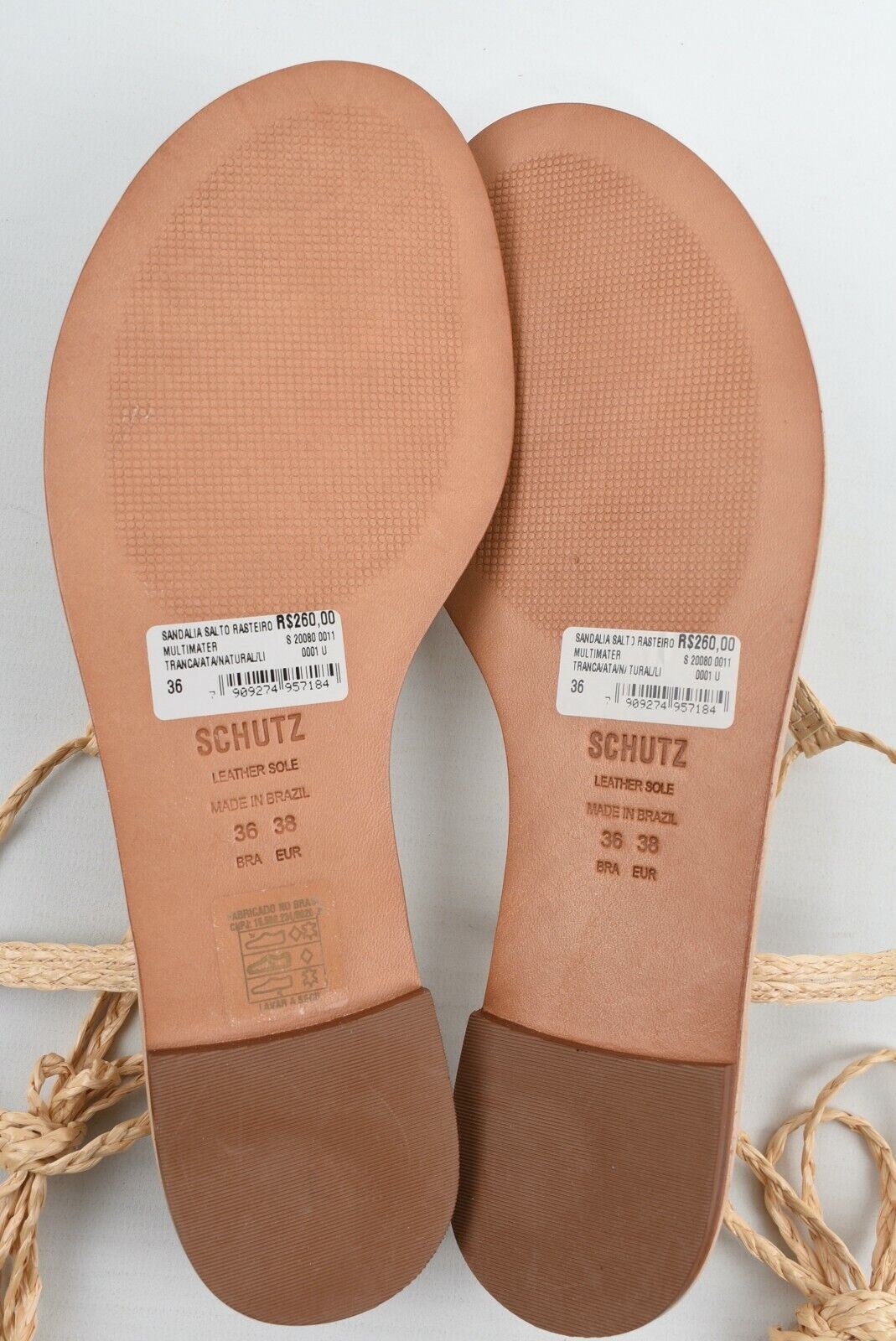 SCHUTZ 'Out of Office' Women's Flat Straw Toe Post Sandals, Natural, size UK 5