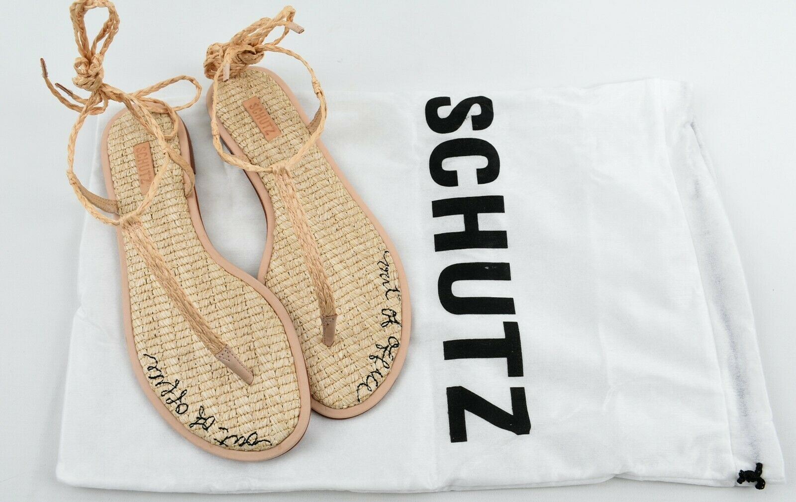 SCHUTZ 'Out of Office' Women's Flat Straw Toe Post Sandals, Natural, size UK 5