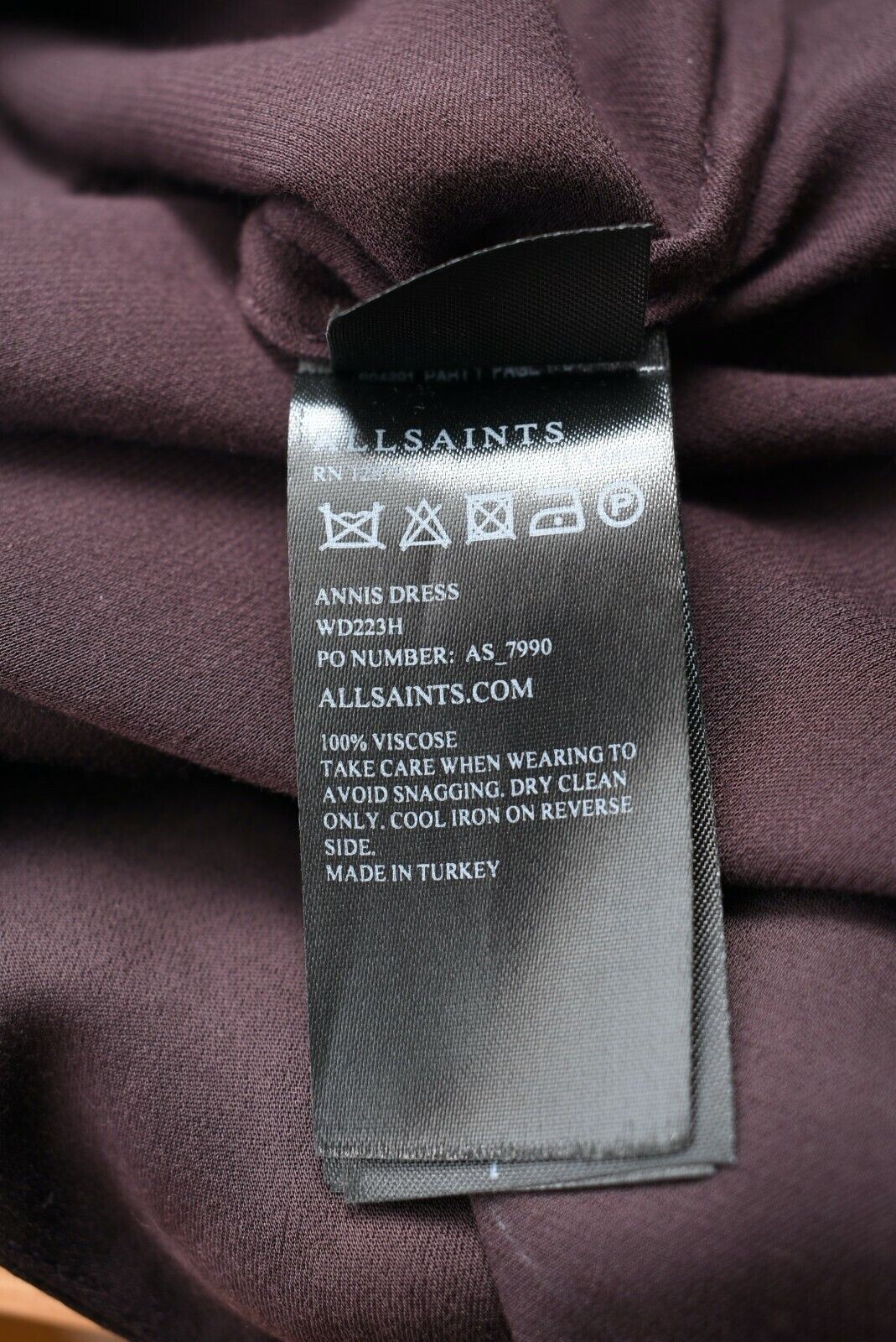 ALLSAINTS Women's ANNIS Drape Front Dress, Merlot Red/Black, size UK 2