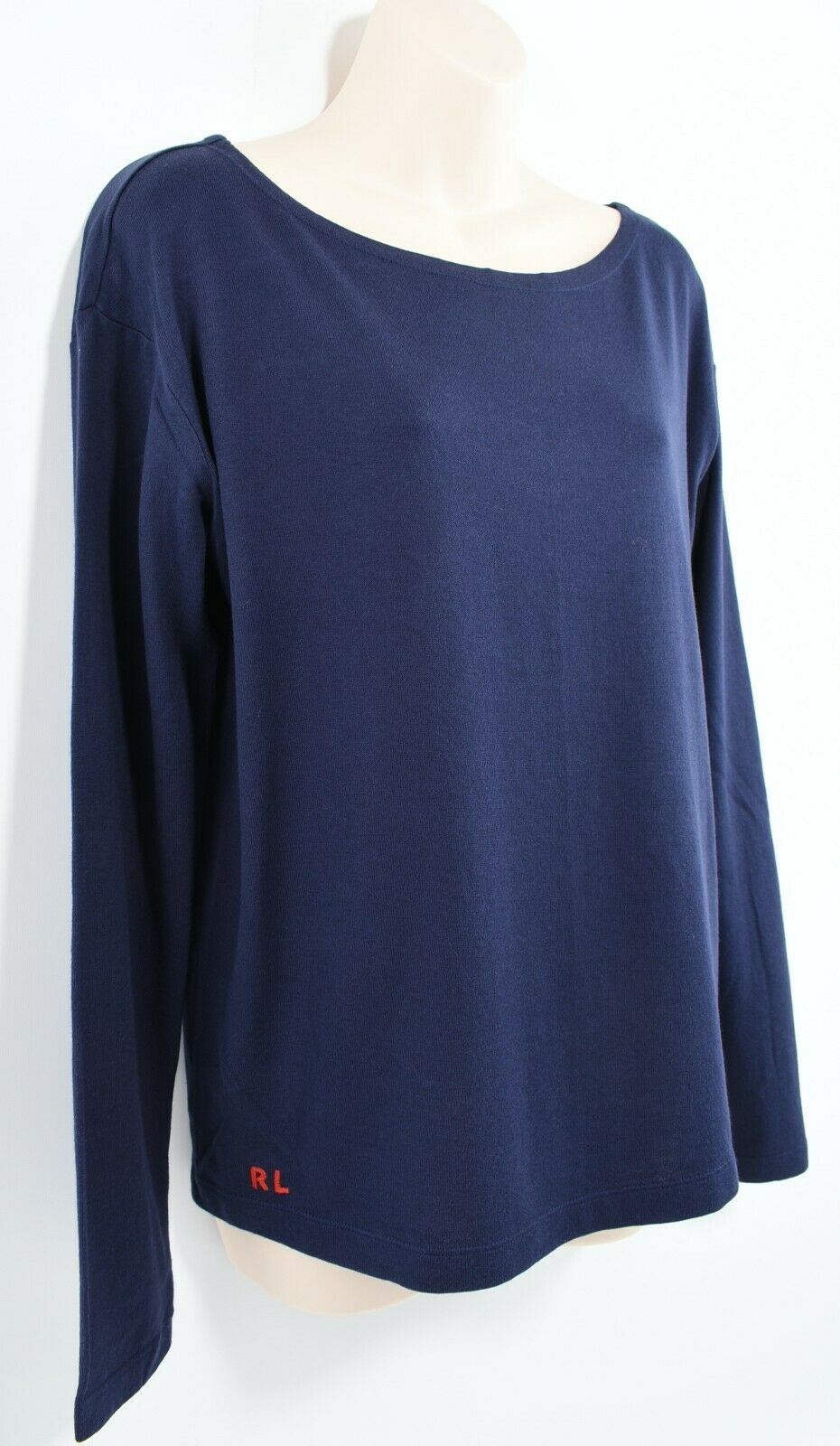 POLO RALPH LAUREN Women’s Long Sleeve Boat Neck Relaxed Fit Top, Blue, size M
