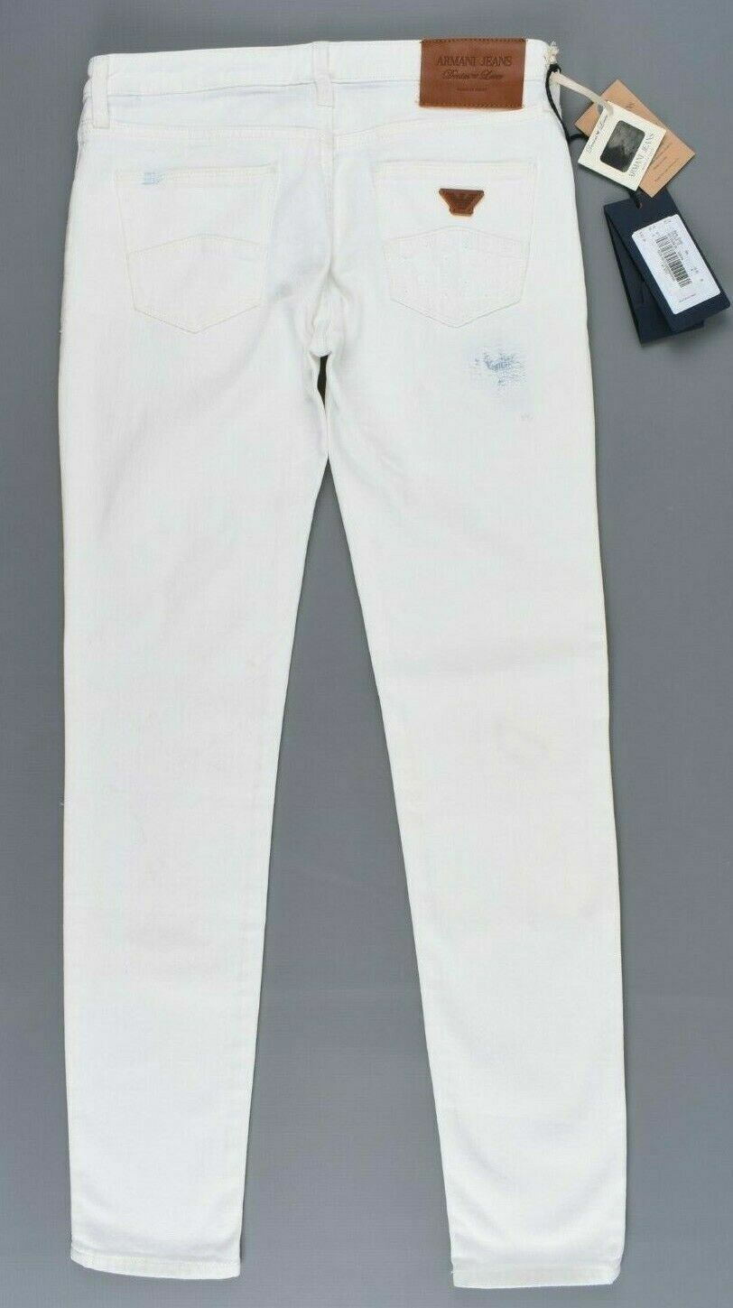 ARMANI JEANS Women's LOTUS Distressed Patch Low Rise Skinny Jeans, Ivory, W25