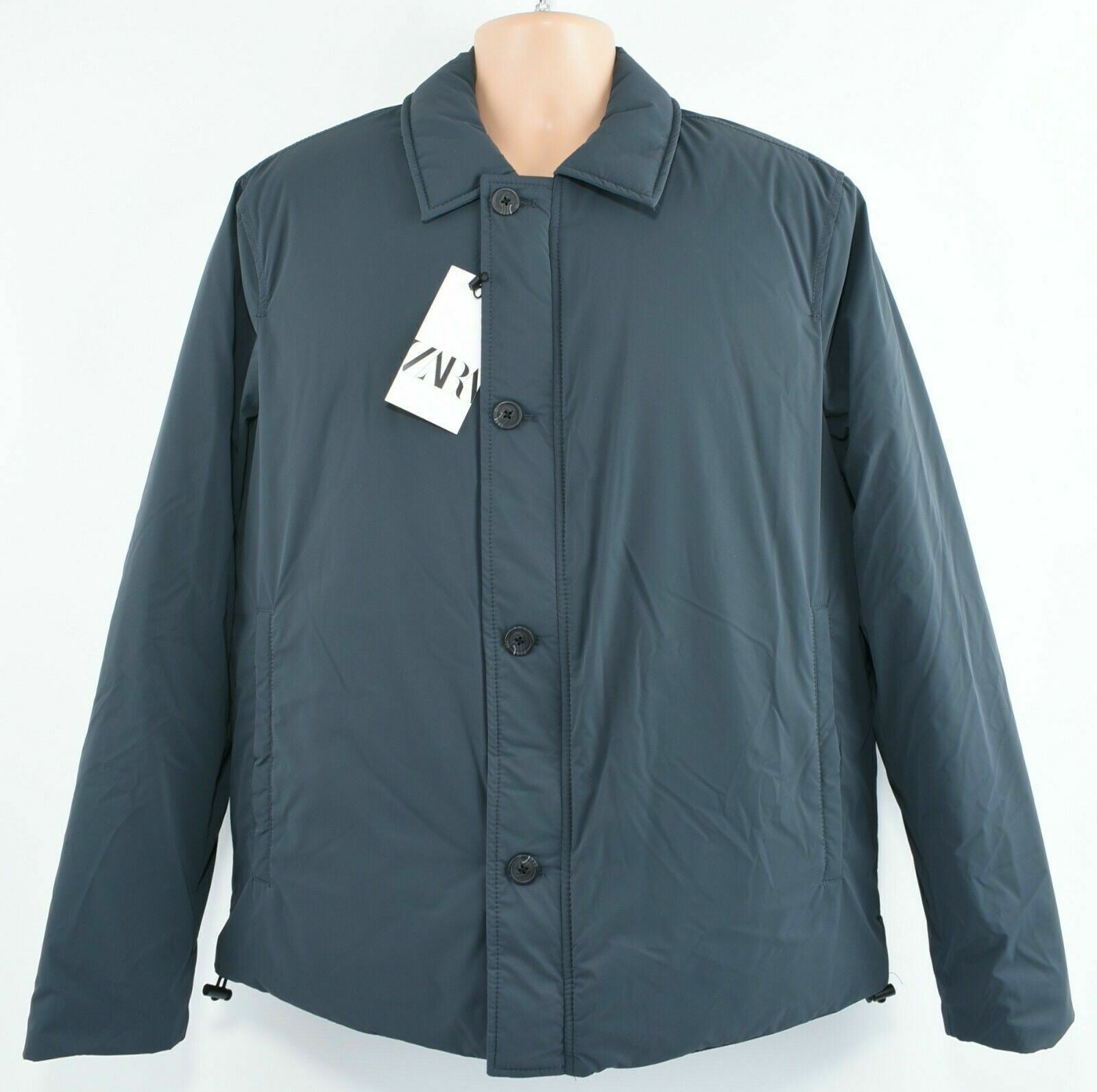 ZARA Menâs Overshirt Collared Jacket, Lightly Padded, Slate Grey, size L
