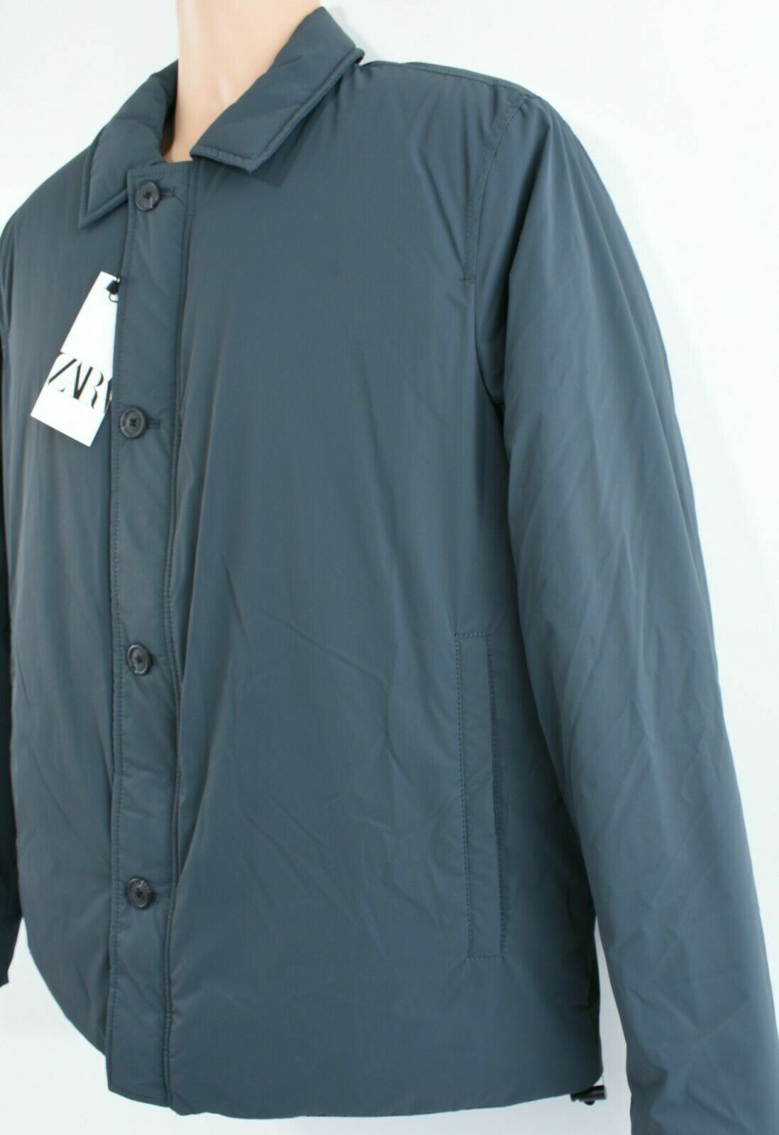 ZARA Menâs Overshirt Collared Jacket, Lightly Padded, Slate Grey, size L