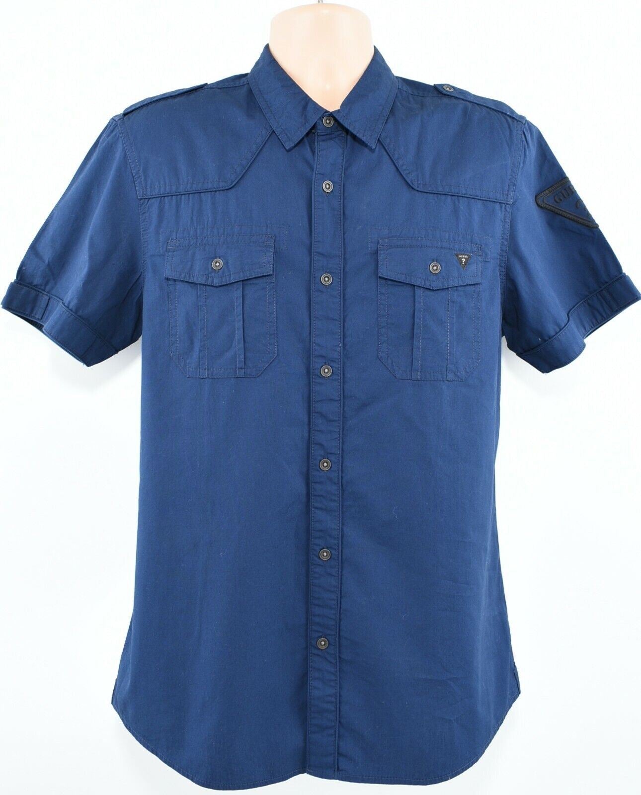 GUESS Men's Short Sleeve Casual Cotton Shirt, Ink Blue, size M