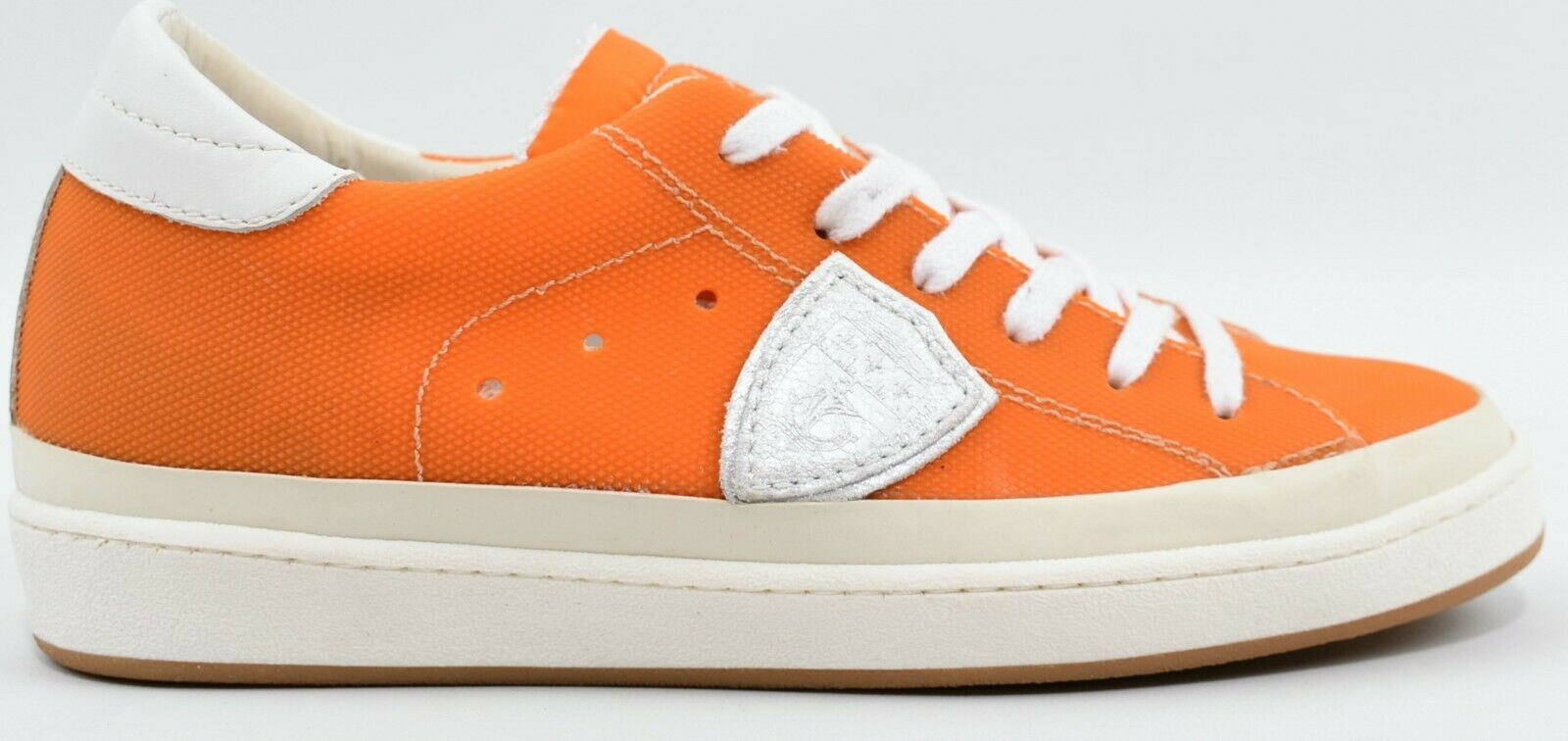 PHILIPPE MODEL Women's Orange Waxed Leather Trainers, Wedge Heel, size UK 4