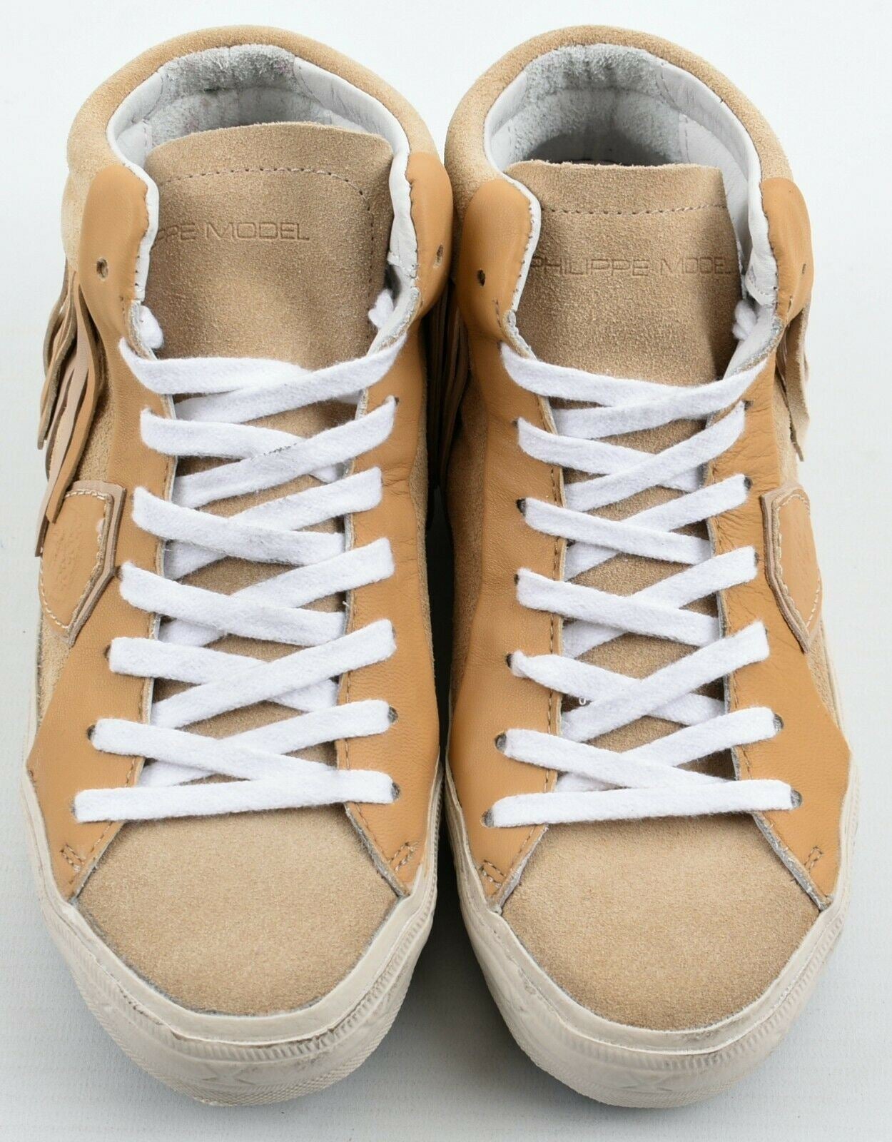 PHILIPPE MODEL Women's Mid Top Beige Leather Fringe Trainers, size UK 2 / EU 35