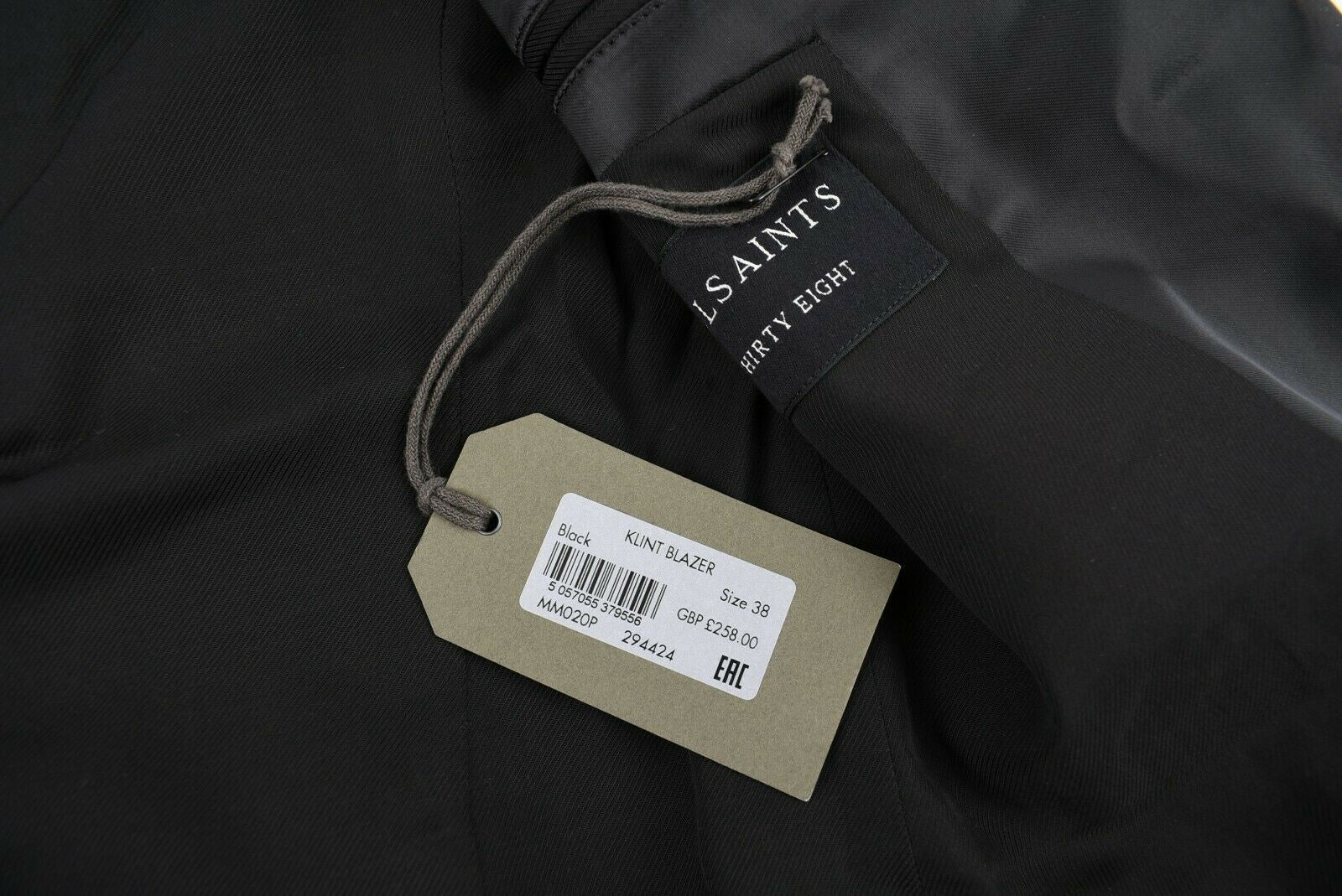 ALLSAINTS Men's KLINT Modern Tuxedo Blazer, Black, Slim Fit, size 38