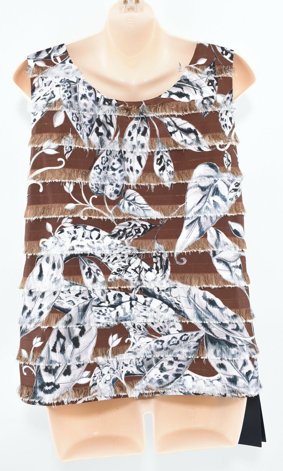 CAVALLI CLASS Women's Sleeveless Top, Pattern/Fringe Back, Brown, size UK 8