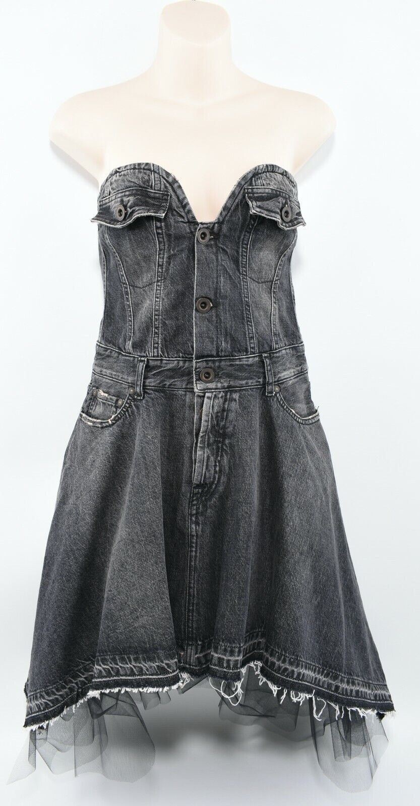 BEN TAVERNITI x UNRAVEL PROJECT Sweetheart Neckline Black Denim Dress, size S