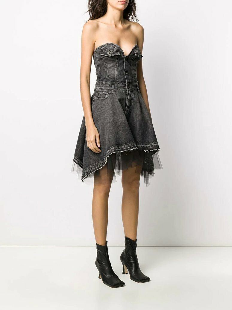BEN TAVERNITI x UNRAVEL PROJECT Sweetheart Neckline Black Denim Dress, size S
