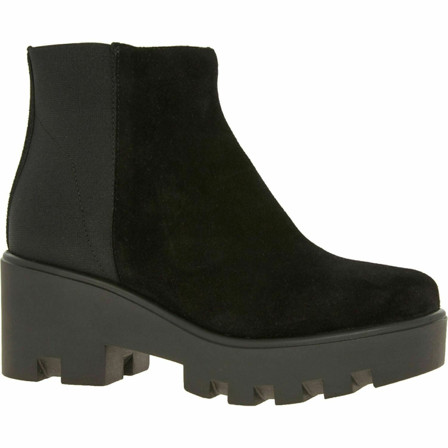 POLLINI Women's Suede Leather Chunky Ankle Slip On Boots, Black, size UK 4 EU 37