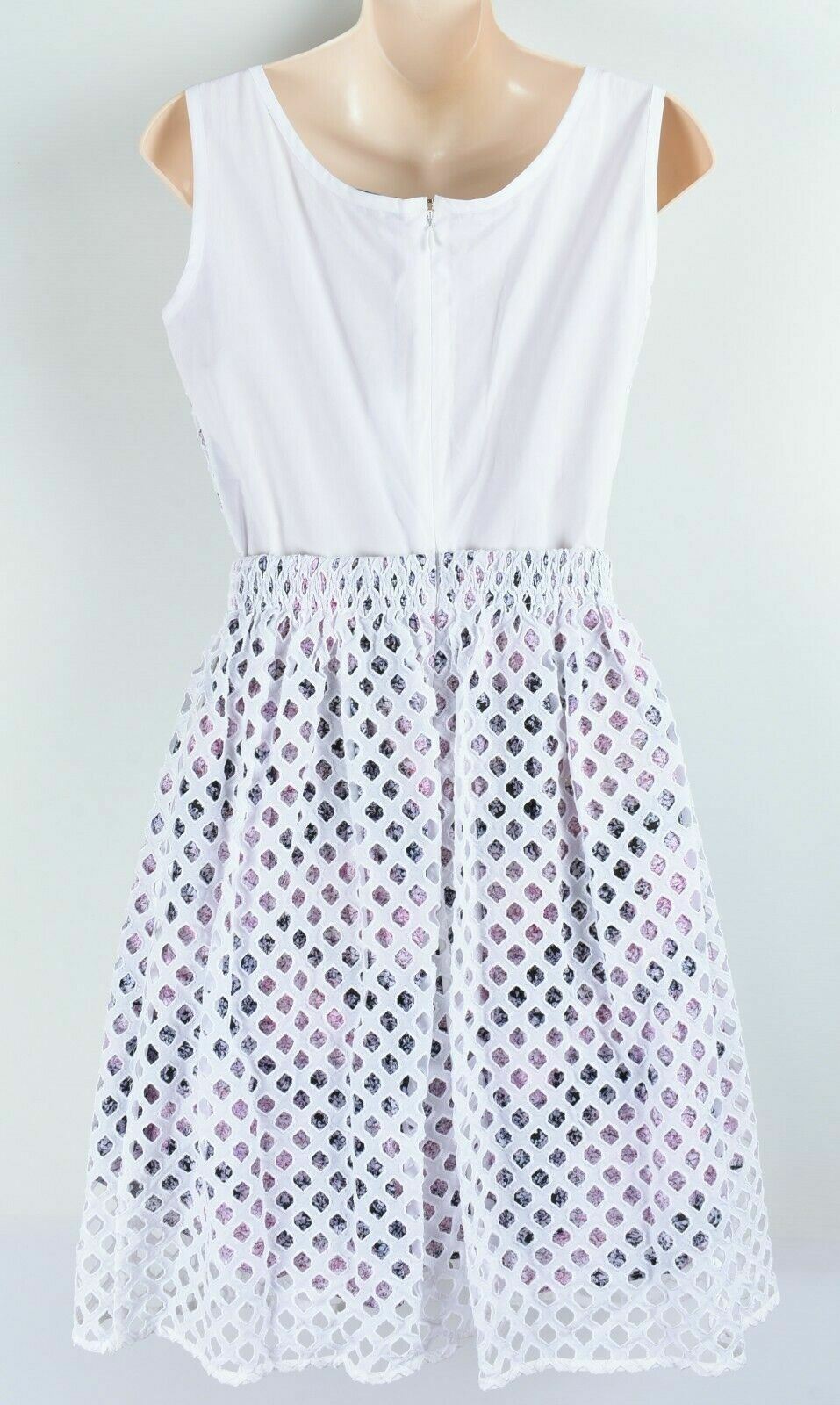 CARVEN Women's White Broderie & Multicoloured Lining Dress, size UK 8