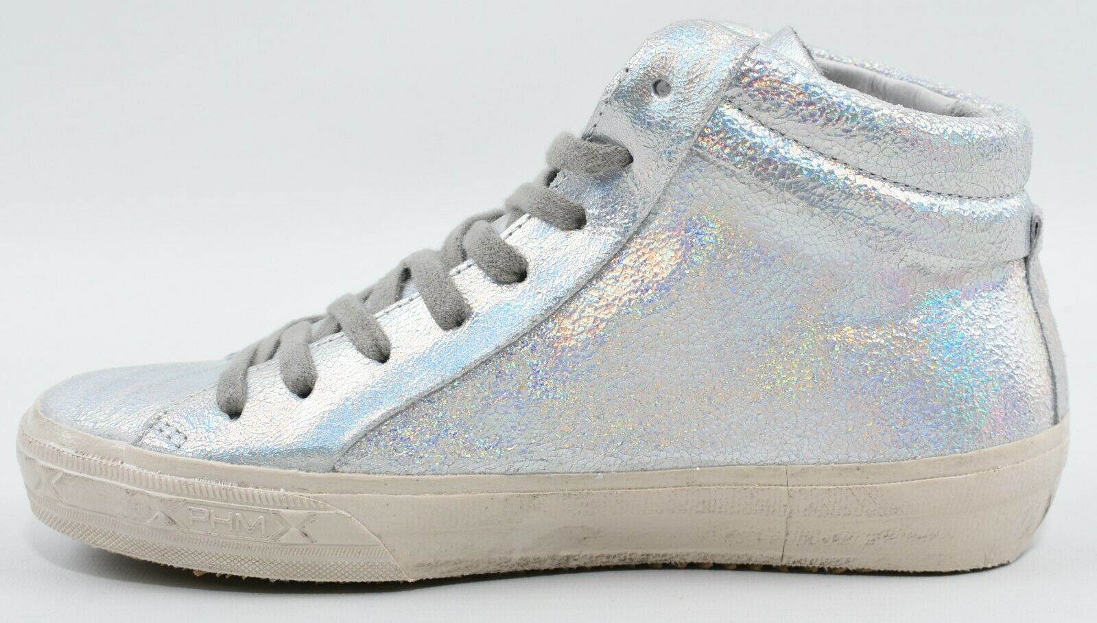 PHILIPPE MODEL Women's Mid Top Silver Leather Trainers, size UK 2 / EU 35
