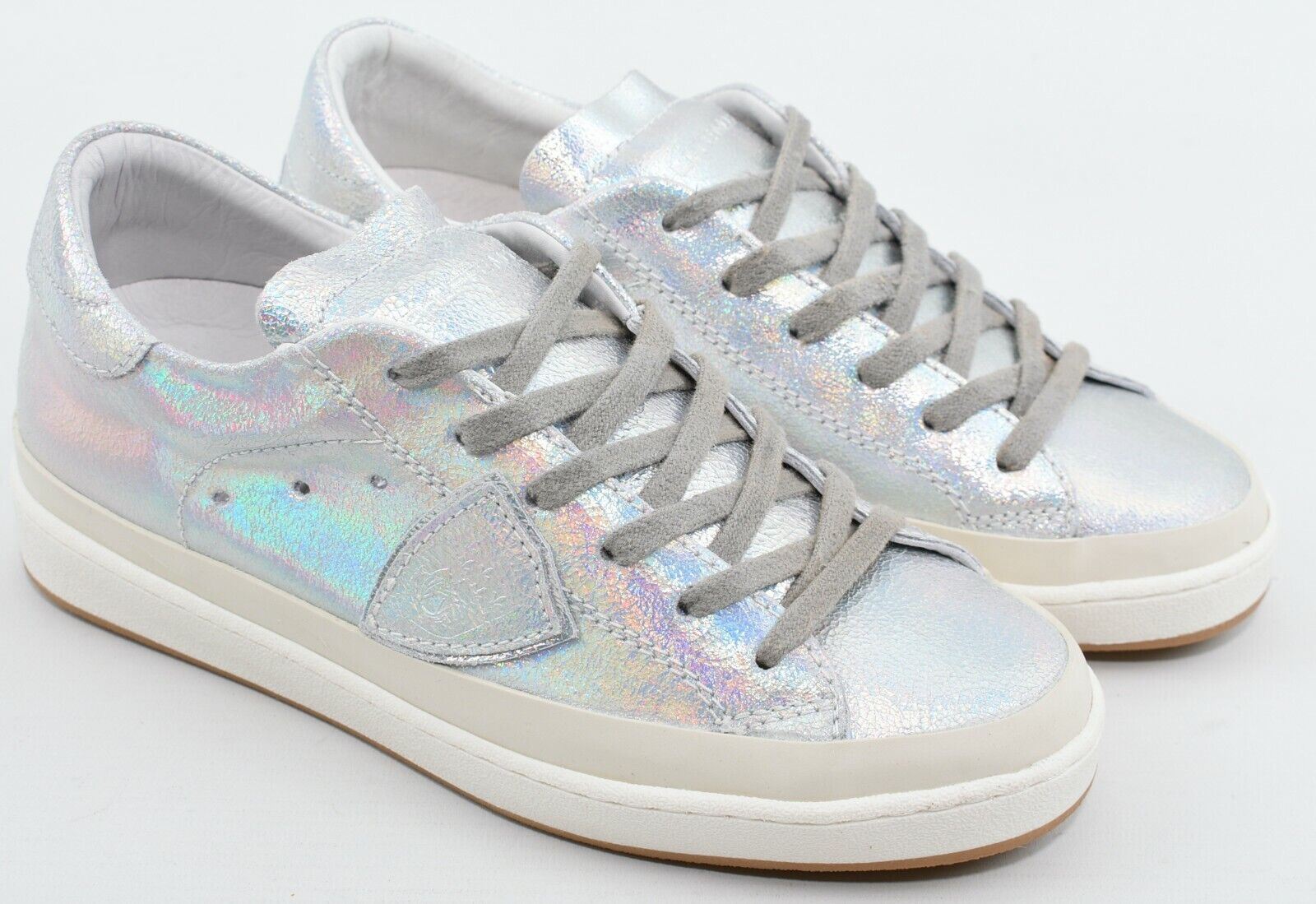 PHILIPPE MODEL Women's Silver Leather Trainers, Wedge Heel, size UK 2