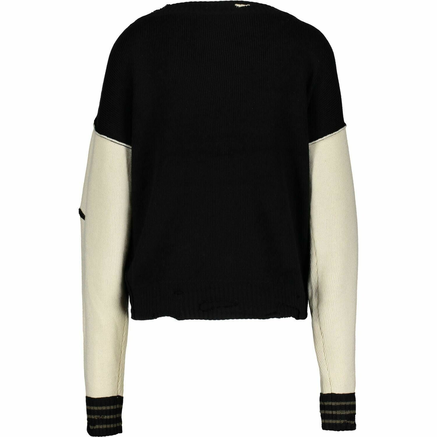 TRUE RELIGION Women's Distressed Knitted Cardigan, Black /Cream, size Medium