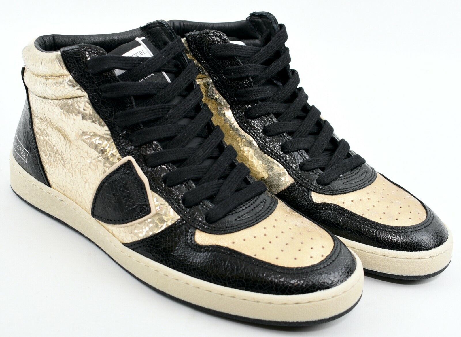 PHILIPPE MODEL Women's Mid High Trainers, Black/Gold Metallic, size UK 6