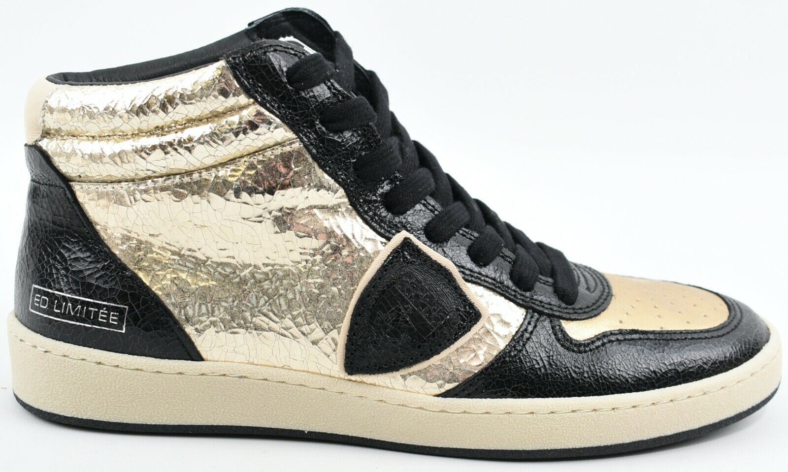 PHILIPPE MODEL Women's Mid High Trainers, Black/Gold Metallic, size UK 6