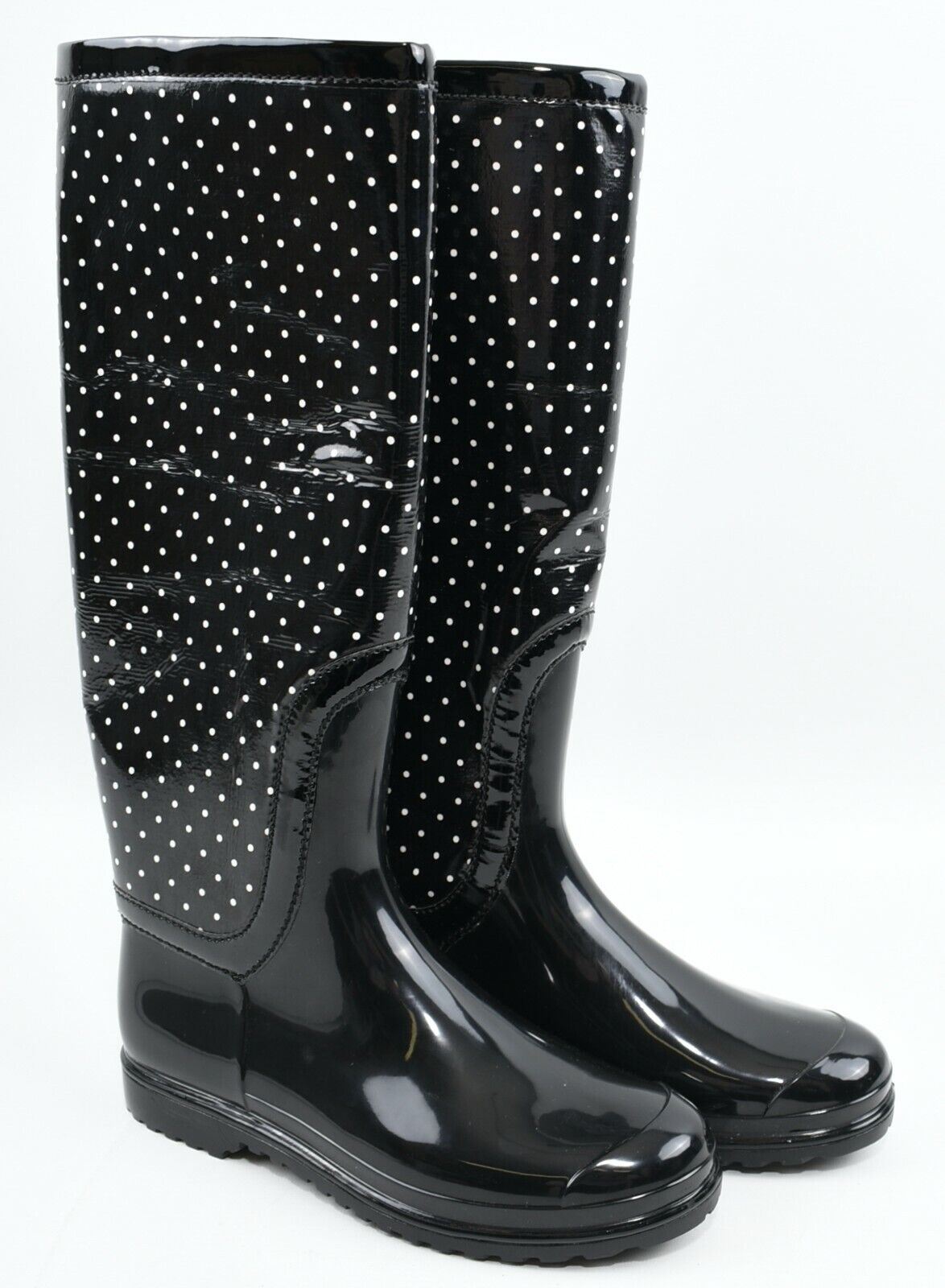 DOLCE & GABBANA Women's Black /White Polka Dot Wellington Boots, size UK 6.5