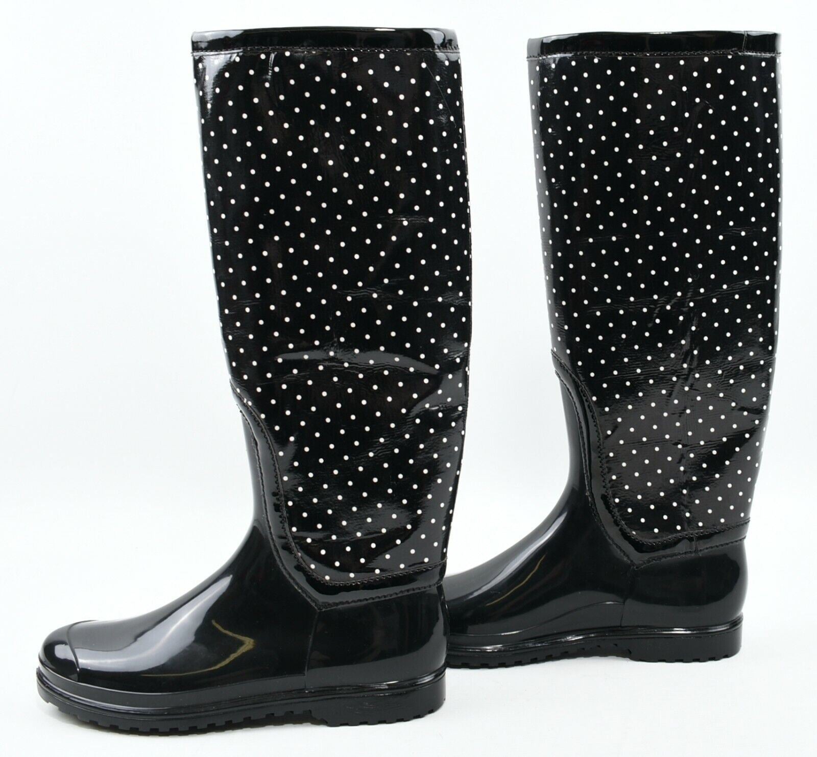 DOLCE & GABBANA Women's Black /White Polka Dot Wellington Boots, size UK 6.5