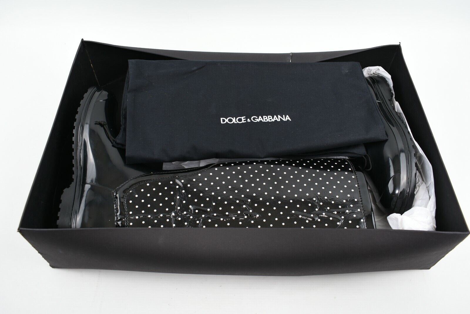 DOLCE & GABBANA Women's Black /White Polka Dot Wellington Boots, size UK 6.5